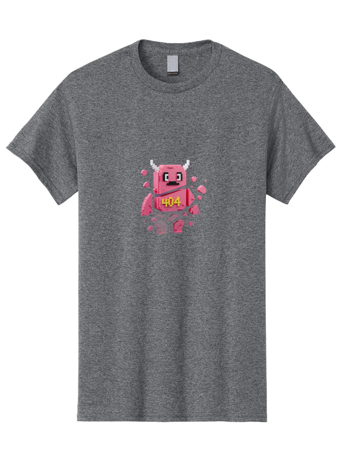 404-Minotaur Men'S Graphic Tee, 100% Cotton, Comfortable Casual Summer Wear, Machine Washable, Pixel Art, 404 Error, Broken Cube, Cute Monster, Glitchy Graphics, Retro Gaming, Digital Art, Funny Illustration, Error Message Baa097