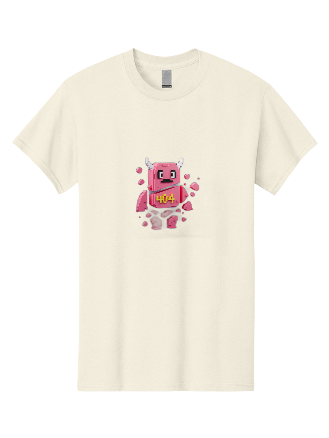 404-Minotaur Men'S Graphic Tee, 100% Cotton, Comfortable Casual Summer Wear, Machine Washable, Pixel Art, 404 Error, Broken Cube, Cute Monster, Glitchy Graphics, Retro Gaming, Digital Art, Funny Illustration, Error Message Baa097