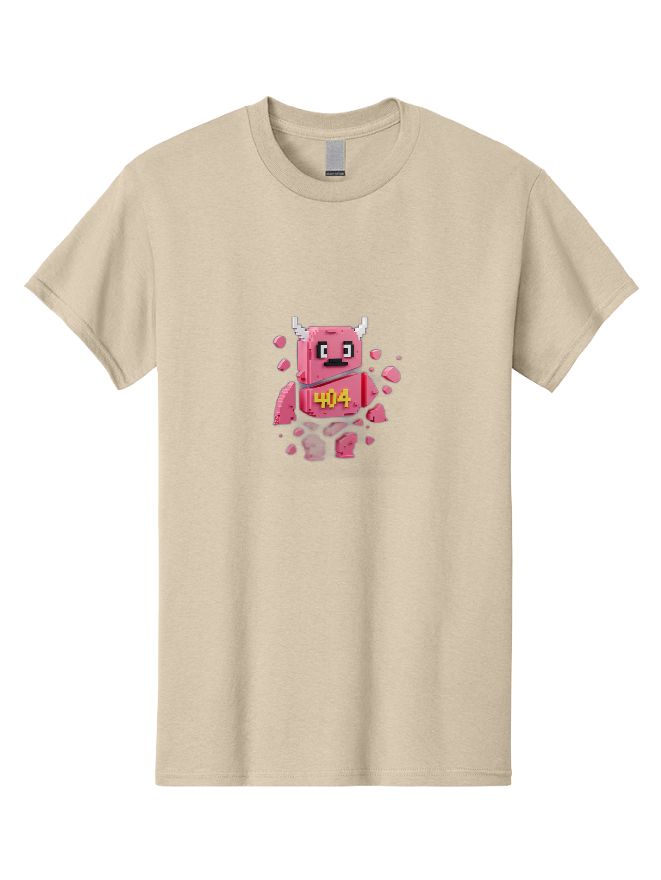 404-Minotaur Men'S Graphic Tee, 100% Cotton, Comfortable Casual Summer Wear, Machine Washable, Pixel Art, 404 Error, Broken Cube, Cute Monster, Glitchy Graphics, Retro Gaming, Digital Art, Funny Illustration, Error Message Baa097