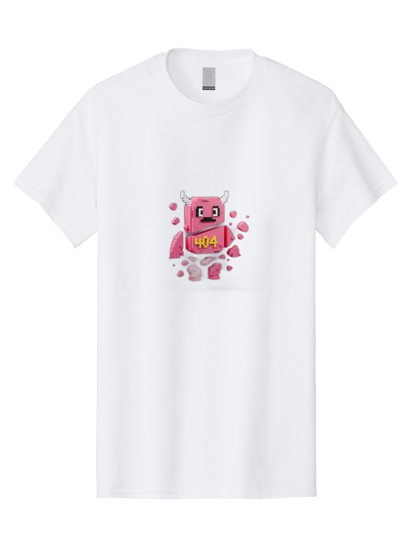 404-Minotaur Men'S Graphic Tee, 100% Cotton, Comfortable Casual Summer Wear, Machine Washable, Pixel Art, 404 Error, Broken Cube, Cute Monster, Glitchy Graphics, Retro Gaming, Digital Art, Funny Illustration, Error Message Baa097