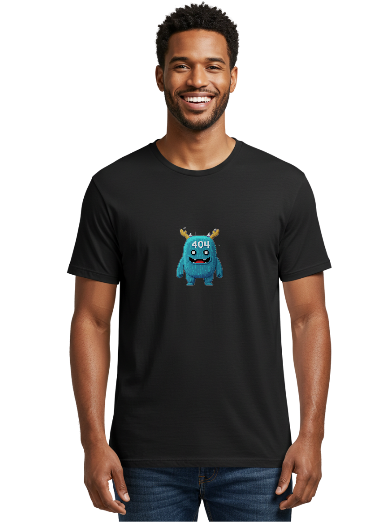 404-Monster-2 Men'S Graphic Tee, 100% Cotton, Comfortable Casual Summer Wear, Machine Washable, Cute Monster, Error Page, 404 Page, Funny Creature, Cartoon Character, Error Message, Digital Art, Web Design, Pixel Art Baa099