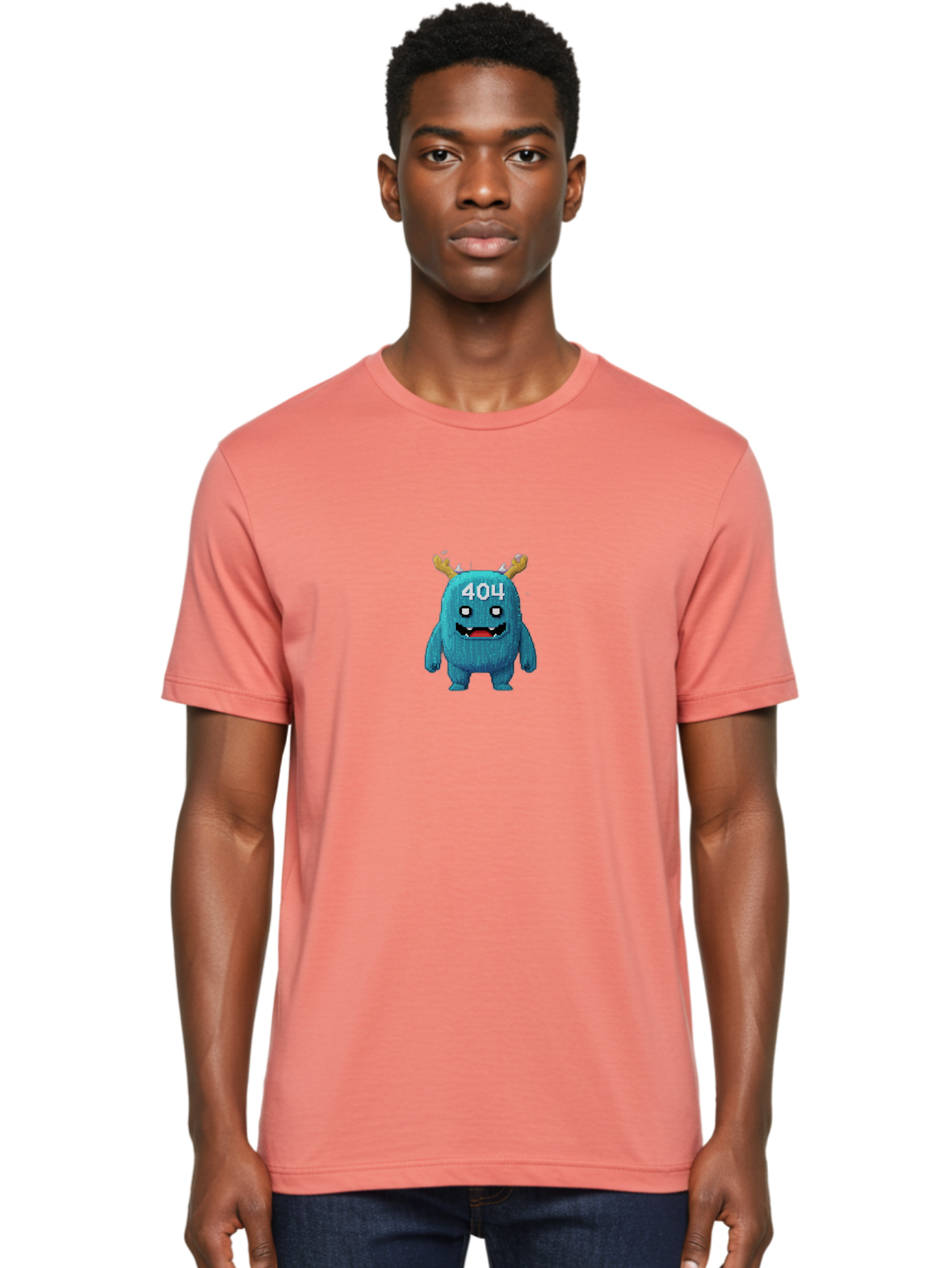 404-Monster-2 Men'S Graphic Tee, 100% Cotton, Comfortable Casual Summer Wear, Machine Washable, Cute Monster, Error Page, 404 Page, Funny Creature, Cartoon Character, Error Message, Digital Art, Web Design, Pixel Art Baa099
