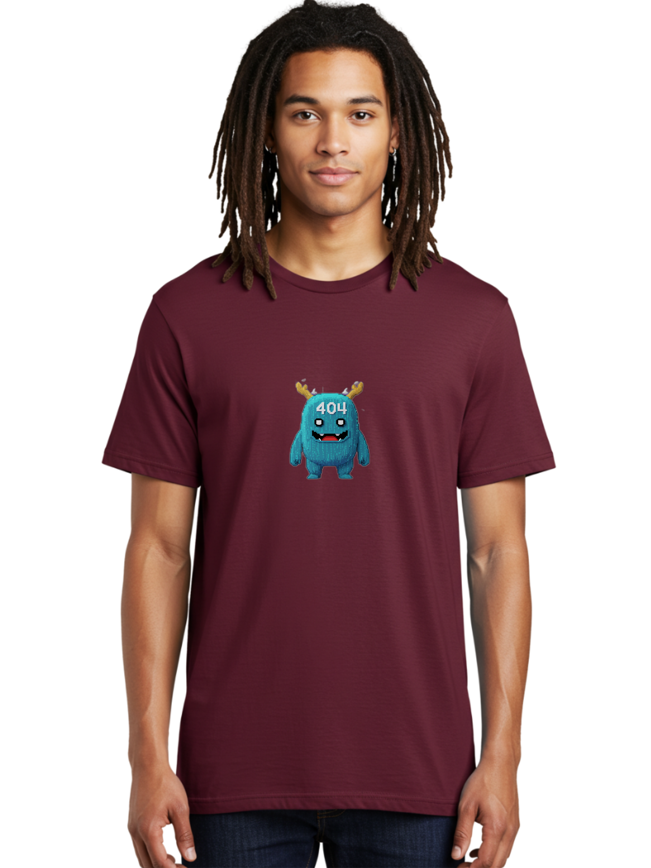 404-Monster-2 Men'S Graphic Tee, 100% Cotton, Comfortable Casual Summer Wear, Machine Washable, Cute Monster, Error Page, 404 Page, Funny Creature, Cartoon Character, Error Message, Digital Art, Web Design, Pixel Art Baa099