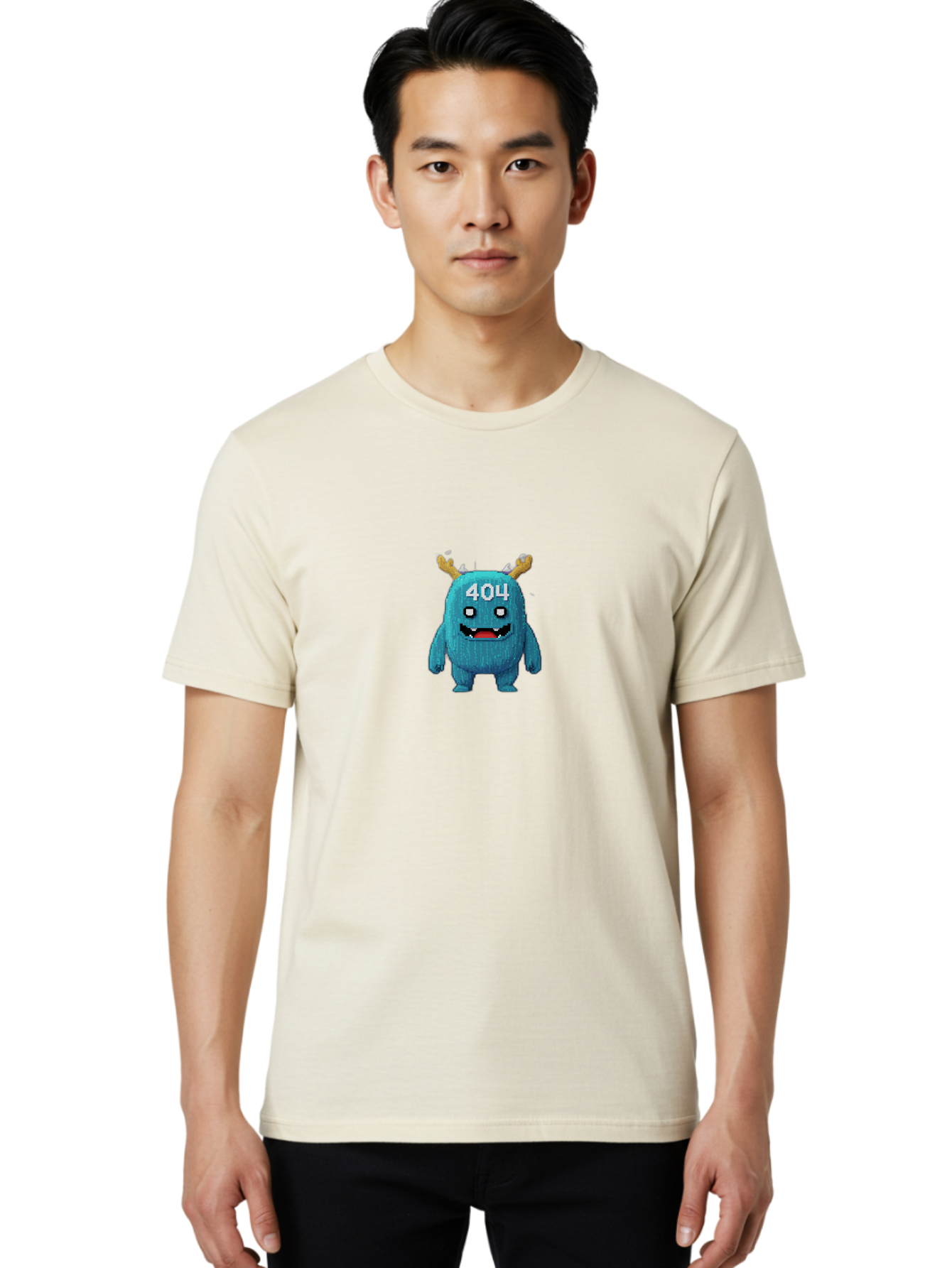 404-Monster-2 Men'S Graphic Tee, 100% Cotton, Comfortable Casual Summer Wear, Machine Washable, Cute Monster, Error Page, 404 Page, Funny Creature, Cartoon Character, Error Message, Digital Art, Web Design, Pixel Art Baa099