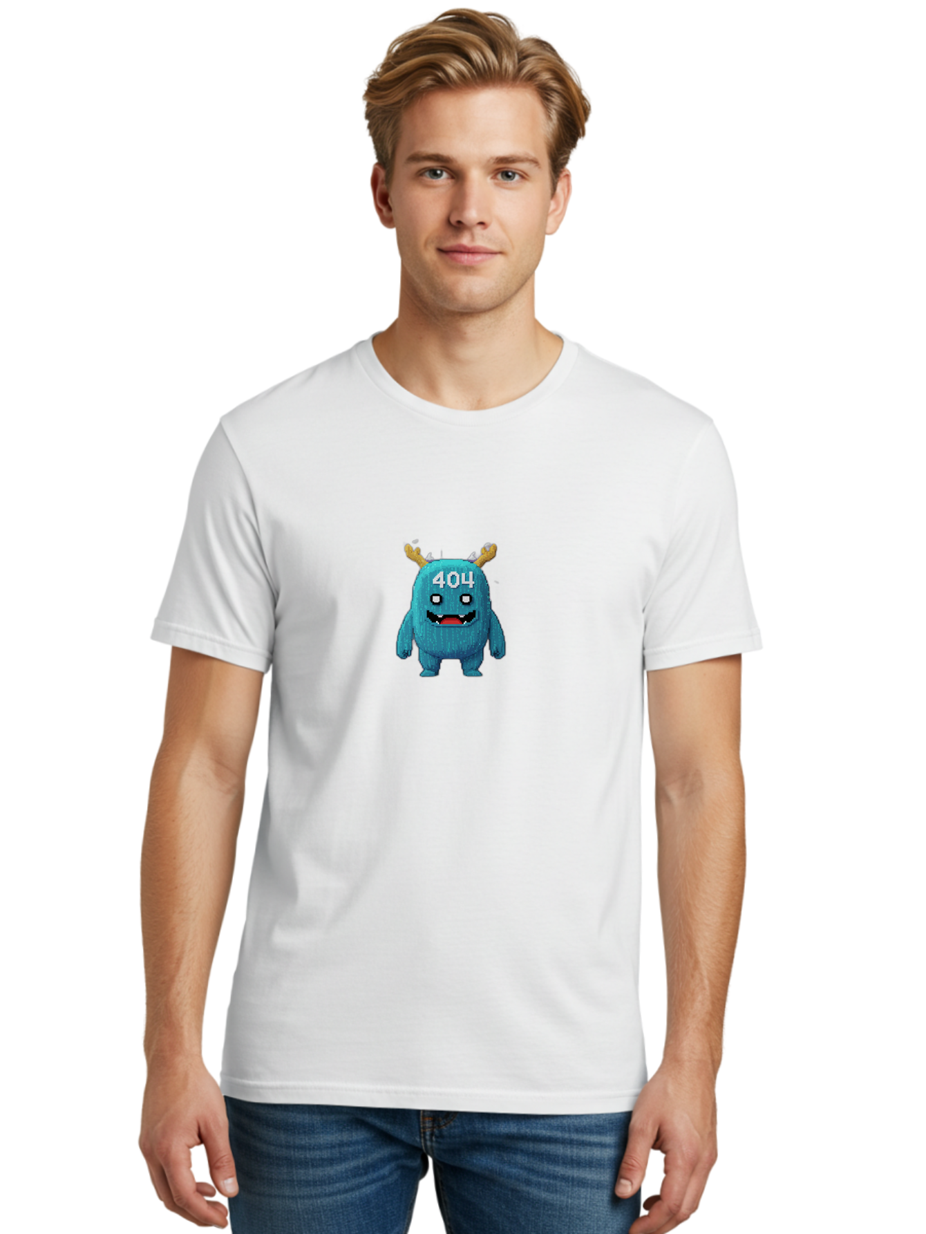 404-Monster-2 Men'S Graphic Tee, 100% Cotton, Comfortable Casual Summer Wear, Machine Washable, Cute Monster, Error Page, 404 Page, Funny Creature, Cartoon Character, Error Message, Digital Art, Web Design, Pixel Art Baa099