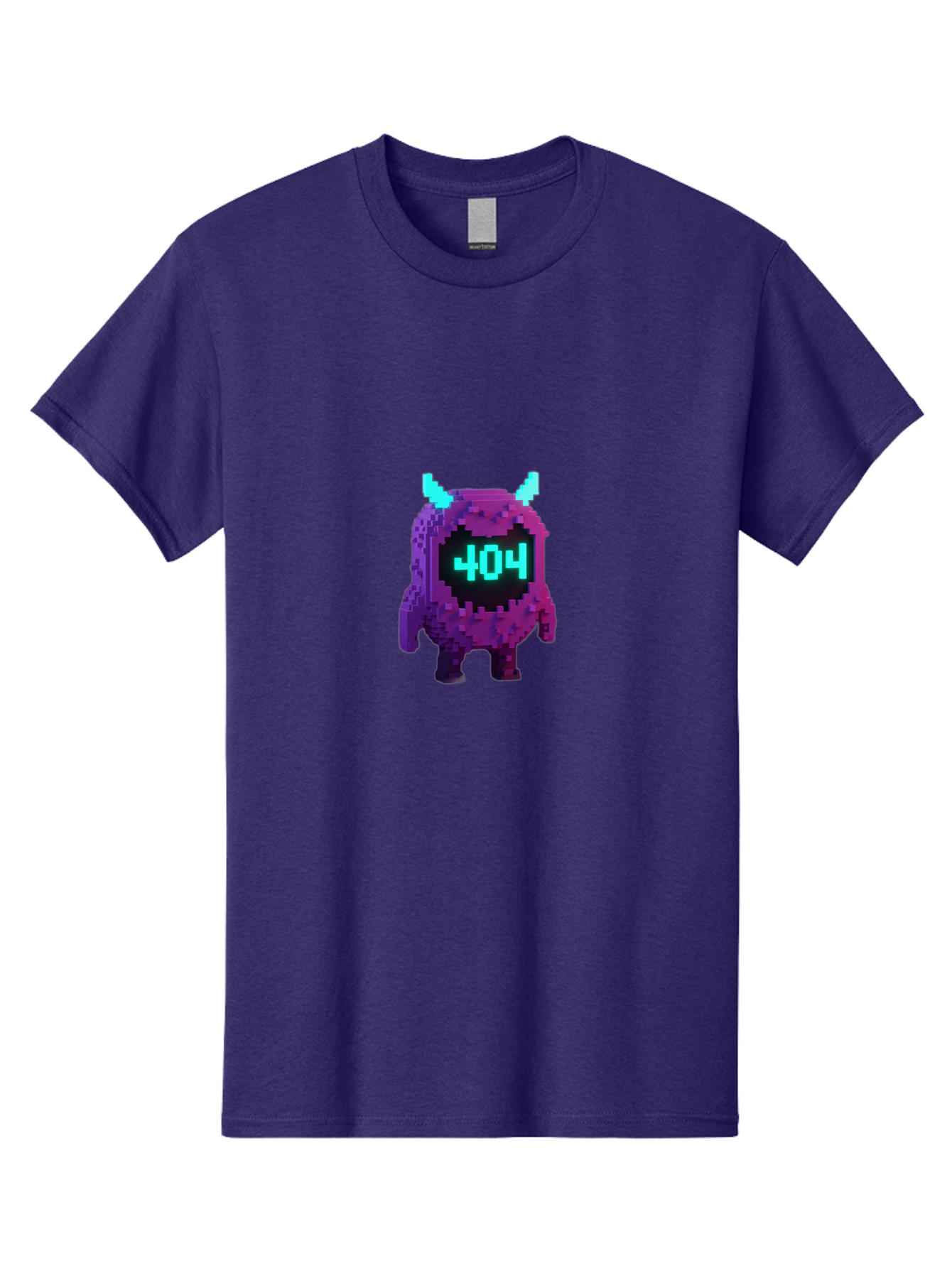 404-Monster-3 Men'S Graphic Tee, 100% Cotton, Comfortable Casual Summer Wear, Machine Washable, Pixel Art Monster, 404 Error, Digital Creature, Purple Monster, Blue Horns, Error Page, Glitchy Graphics, 8-Bit Style, Retro Gaming Baa100