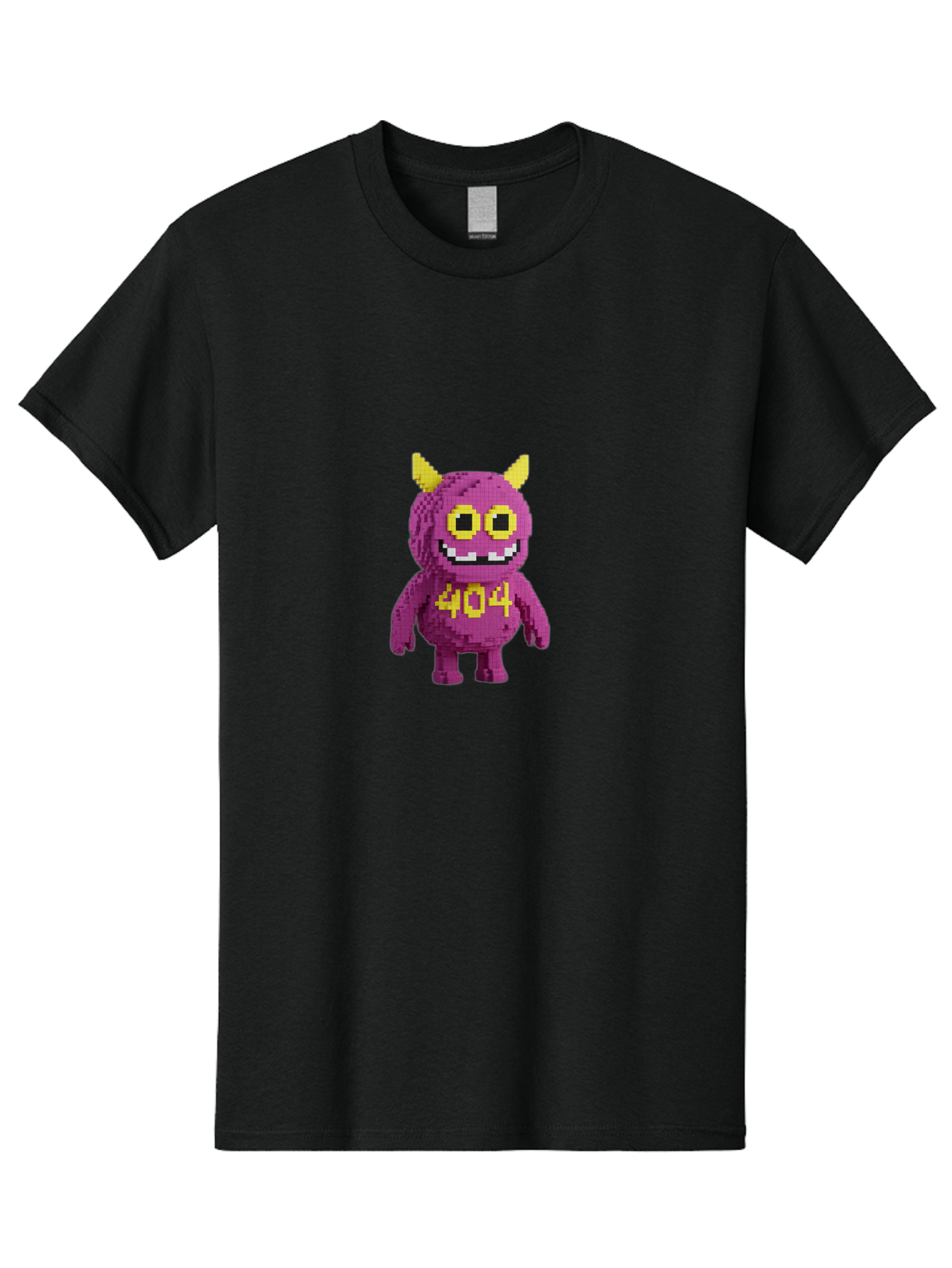 404-Monster-4 Men'S Graphic Tee, 100% Cotton, Comfortable Casual Summer Wear, Machine Washable, Pixel Art Monster, Purple Creature, Yellow Horns, 404 Error, Cartoon Character, Funny Design, Web Error Icon, Cute Pixel Monster, Digital Art, Baa101