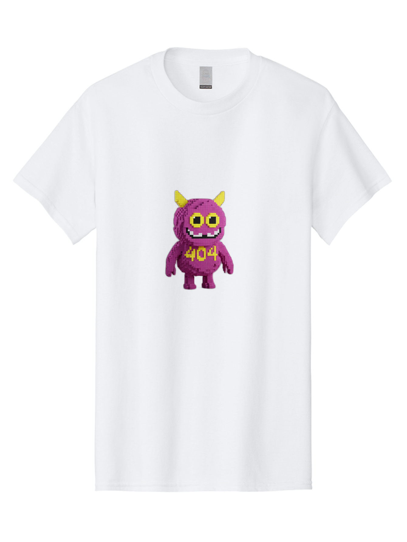404-Monster-4 Men'S Graphic Tee, 100% Cotton, Comfortable Casual Summer Wear, Machine Washable, Pixel Art Monster, Purple Creature, Yellow Horns, 404 Error, Cartoon Character, Funny Design, Web Error Icon, Cute Pixel Monster, Digital Art, Baa101