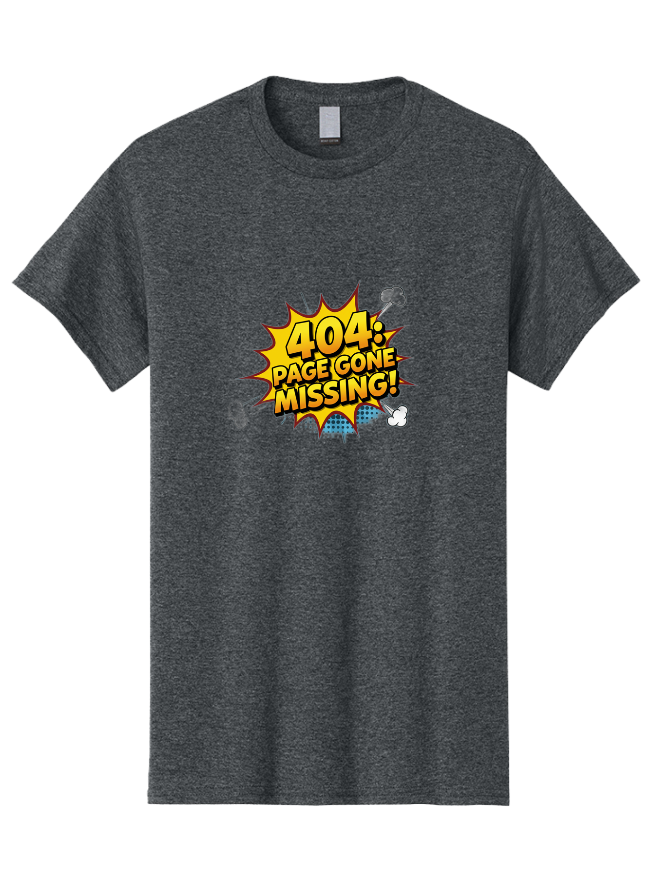 404-Page-Gone-Missing Men'S Graphic Tee, 100% Cotton, Comfortable Casual Summer Wear, Machine Washable, 404 Error Message, Page Not Found, Missing Page, Cartoon-Style Comic, Yellow And Blue Graphics, Funny Illustrations, Humorous Tone, Baa104