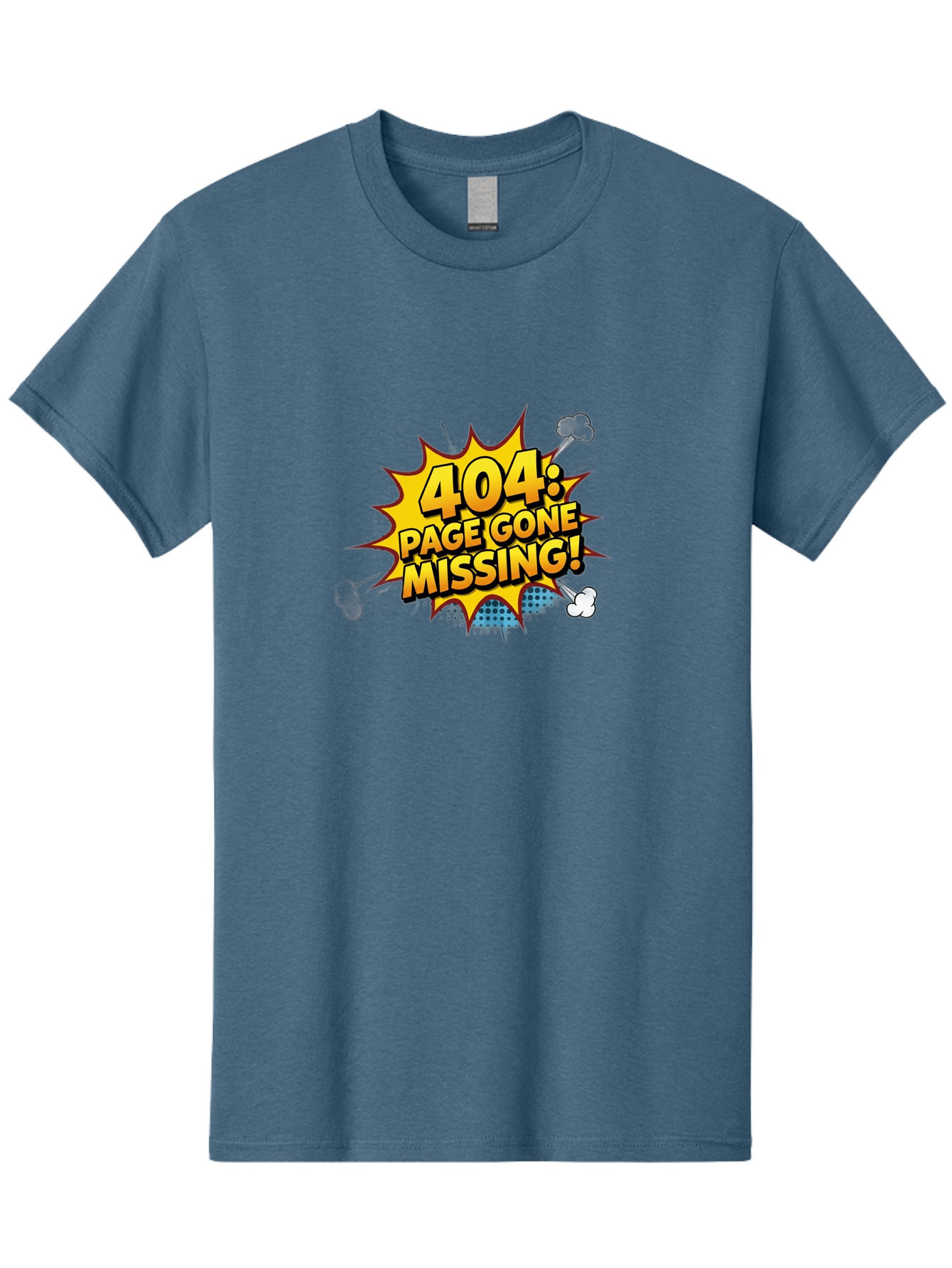 404-Page-Gone-Missing Men'S Graphic Tee, 100% Cotton, Comfortable Casual Summer Wear, Machine Washable, 404 Error Message, Page Not Found, Missing Page, Cartoon-Style Comic, Yellow And Blue Graphics, Funny Illustrations, Humorous Tone, Baa104