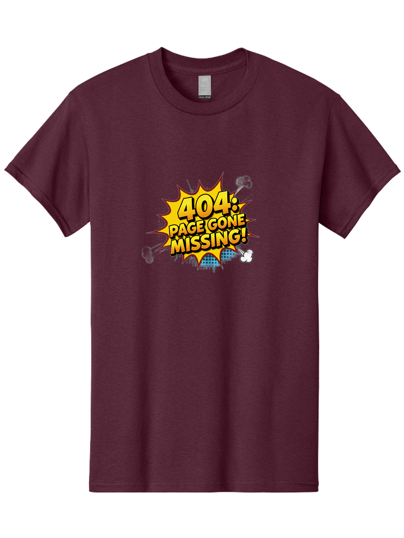 404-Page-Gone-Missing Men'S Graphic Tee, 100% Cotton, Comfortable Casual Summer Wear, Machine Washable, 404 Error Message, Page Not Found, Missing Page, Cartoon-Style Comic, Yellow And Blue Graphics, Funny Illustrations, Humorous Tone, Baa104