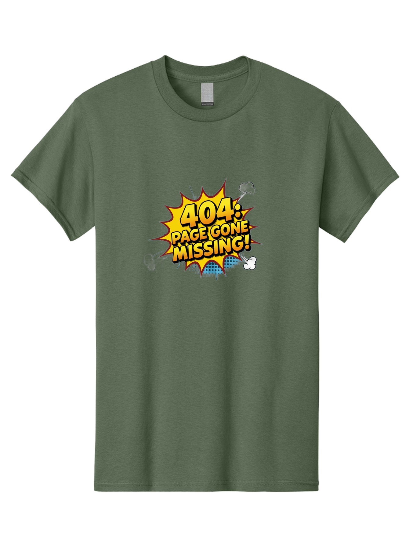 404-Page-Gone-Missing Men'S Graphic Tee, 100% Cotton, Comfortable Casual Summer Wear, Machine Washable, 404 Error Message, Page Not Found, Missing Page, Cartoon-Style Comic, Yellow And Blue Graphics, Funny Illustrations, Humorous Tone, Baa104