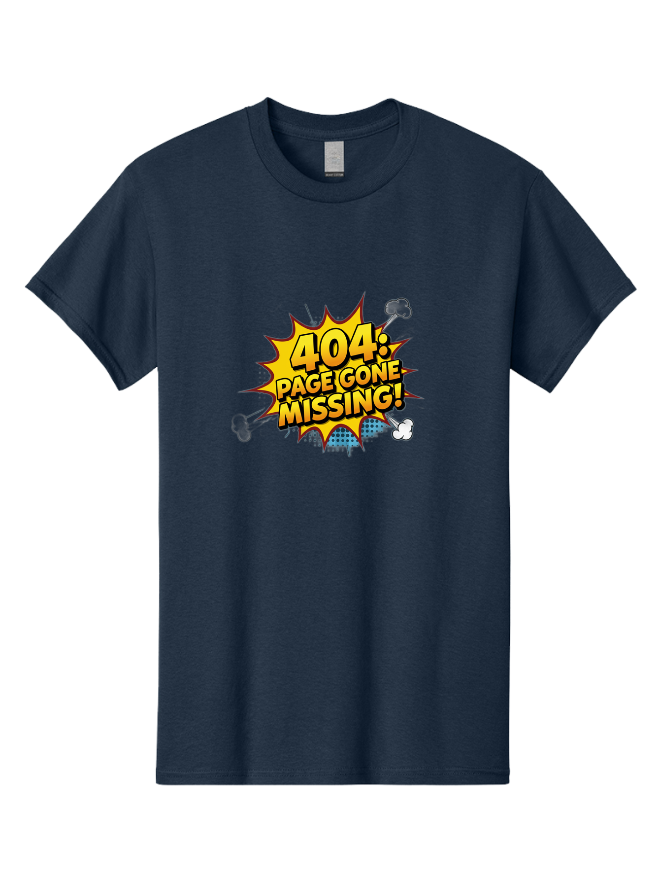 404-Page-Gone-Missing Men'S Graphic Tee, 100% Cotton, Comfortable Casual Summer Wear, Machine Washable, 404 Error Message, Page Not Found, Missing Page, Cartoon-Style Comic, Yellow And Blue Graphics, Funny Illustrations, Humorous Tone, Baa104