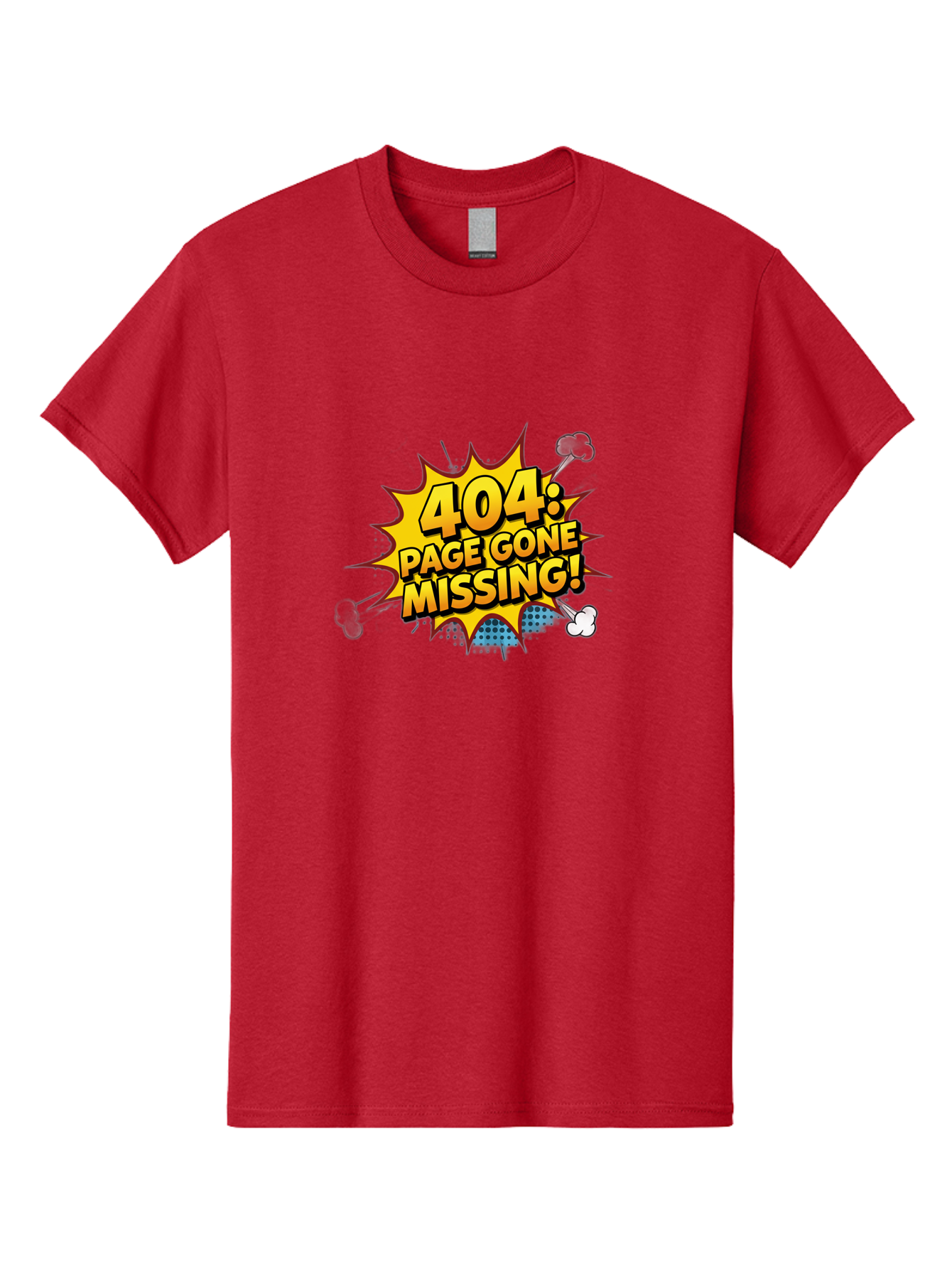 404-Page-Gone-Missing Men'S Graphic Tee, 100% Cotton, Comfortable Casual Summer Wear, Machine Washable, 404 Error Message, Page Not Found, Missing Page, Cartoon-Style Comic, Yellow And Blue Graphics, Funny Illustrations, Humorous Tone, Baa104