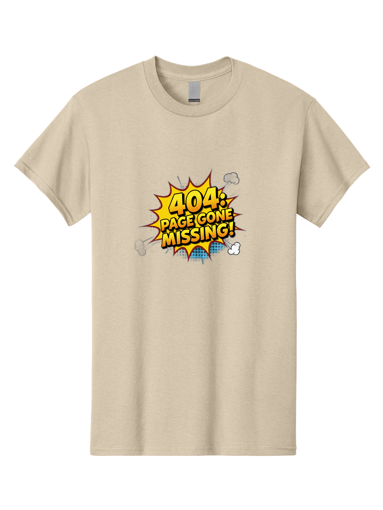 404-Page-Gone-Missing Men'S Graphic Tee, 100% Cotton, Comfortable Casual Summer Wear, Machine Washable, 404 Error Message, Page Not Found, Missing Page, Cartoon-Style Comic, Yellow And Blue Graphics, Funny Illustrations, Humorous Tone, Baa104