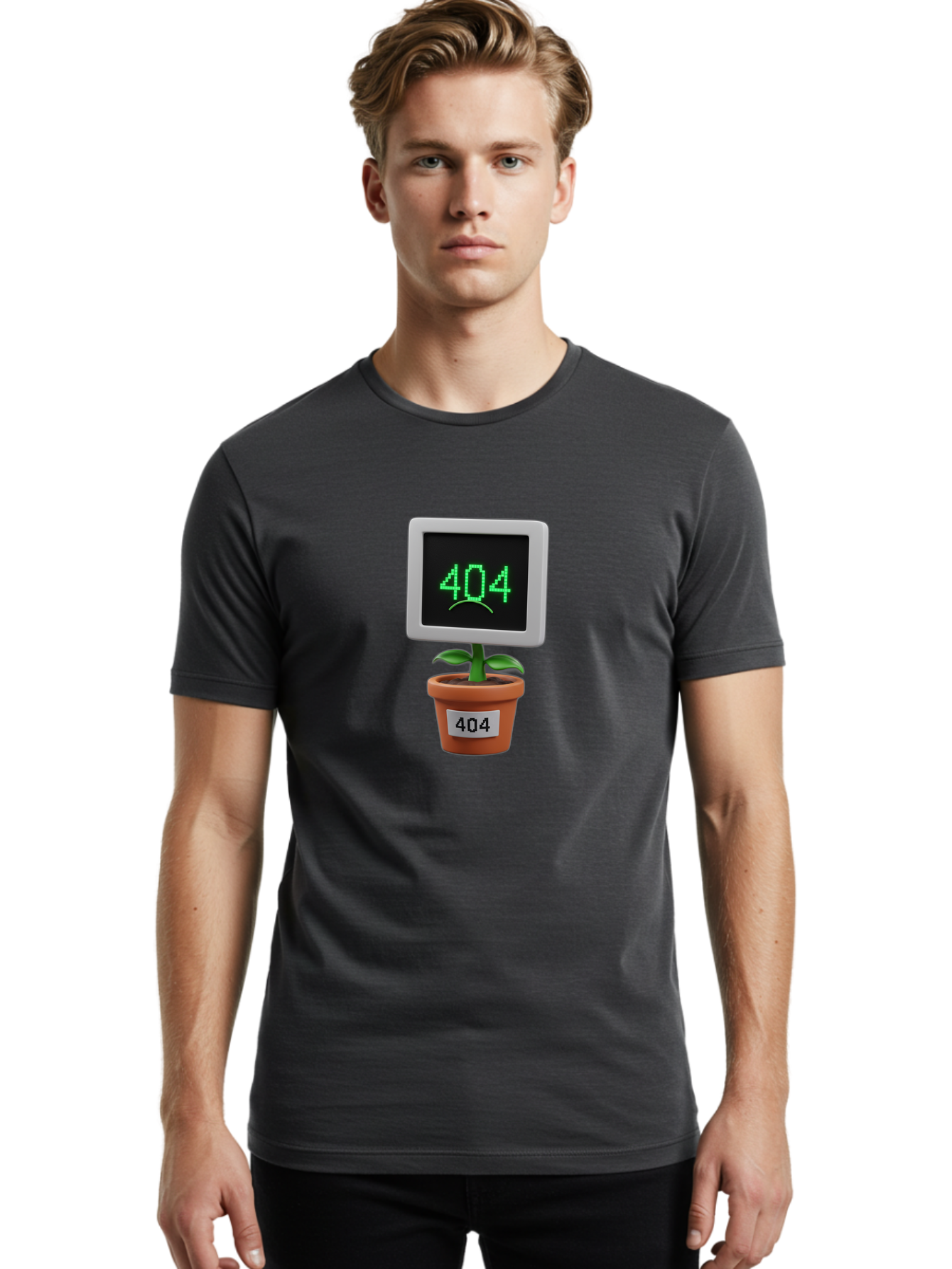 404-Plant Men'S Graphic Tee, 100% Cotton, Comfortable Casual Summer Wear, Machine Washable, 404 Error Message, Dead Link, Broken Page, Error Screen, Page Not Found, Digital Plant, Error Pot, Website Issue, Web Design Baa105