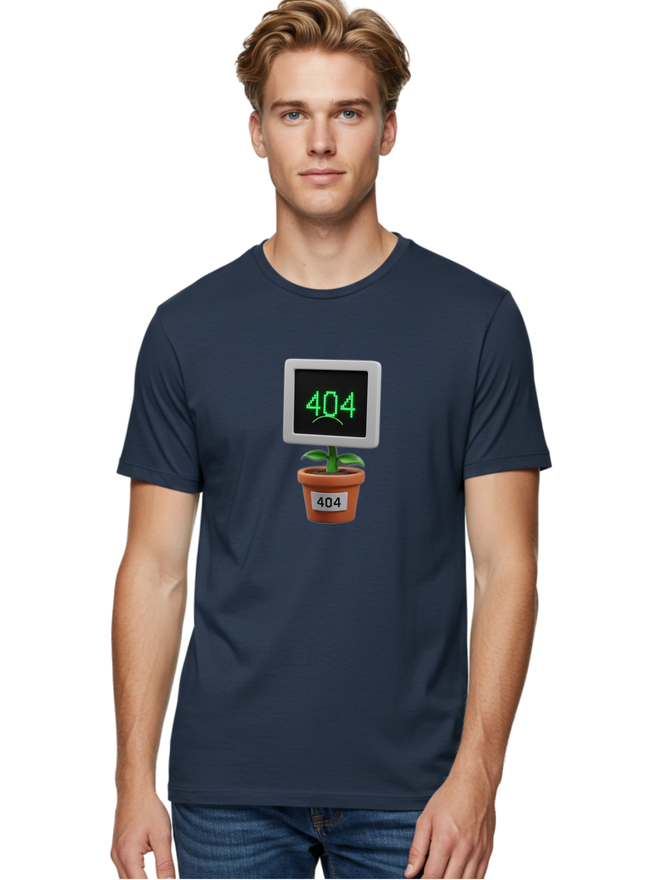 404-Plant Men'S Graphic Tee, 100% Cotton, Comfortable Casual Summer Wear, Machine Washable, 404 Error Message, Dead Link, Broken Page, Error Screen, Page Not Found, Digital Plant, Error Pot, Website Issue, Web Design Baa105