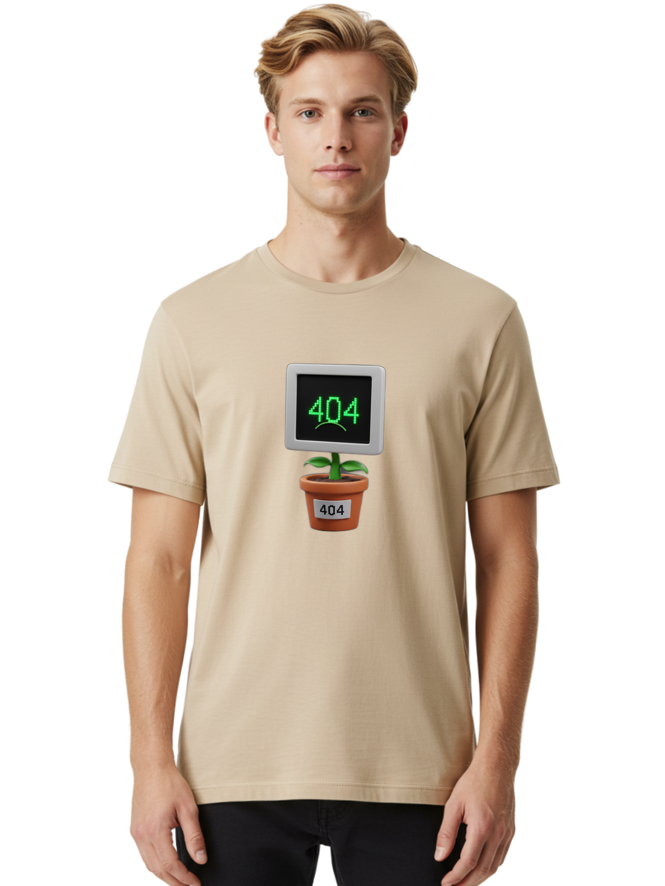 404-Plant Men'S Graphic Tee, 100% Cotton, Comfortable Casual Summer Wear, Machine Washable, 404 Error Message, Dead Link, Broken Page, Error Screen, Page Not Found, Digital Plant, Error Pot, Website Issue, Web Design Baa105