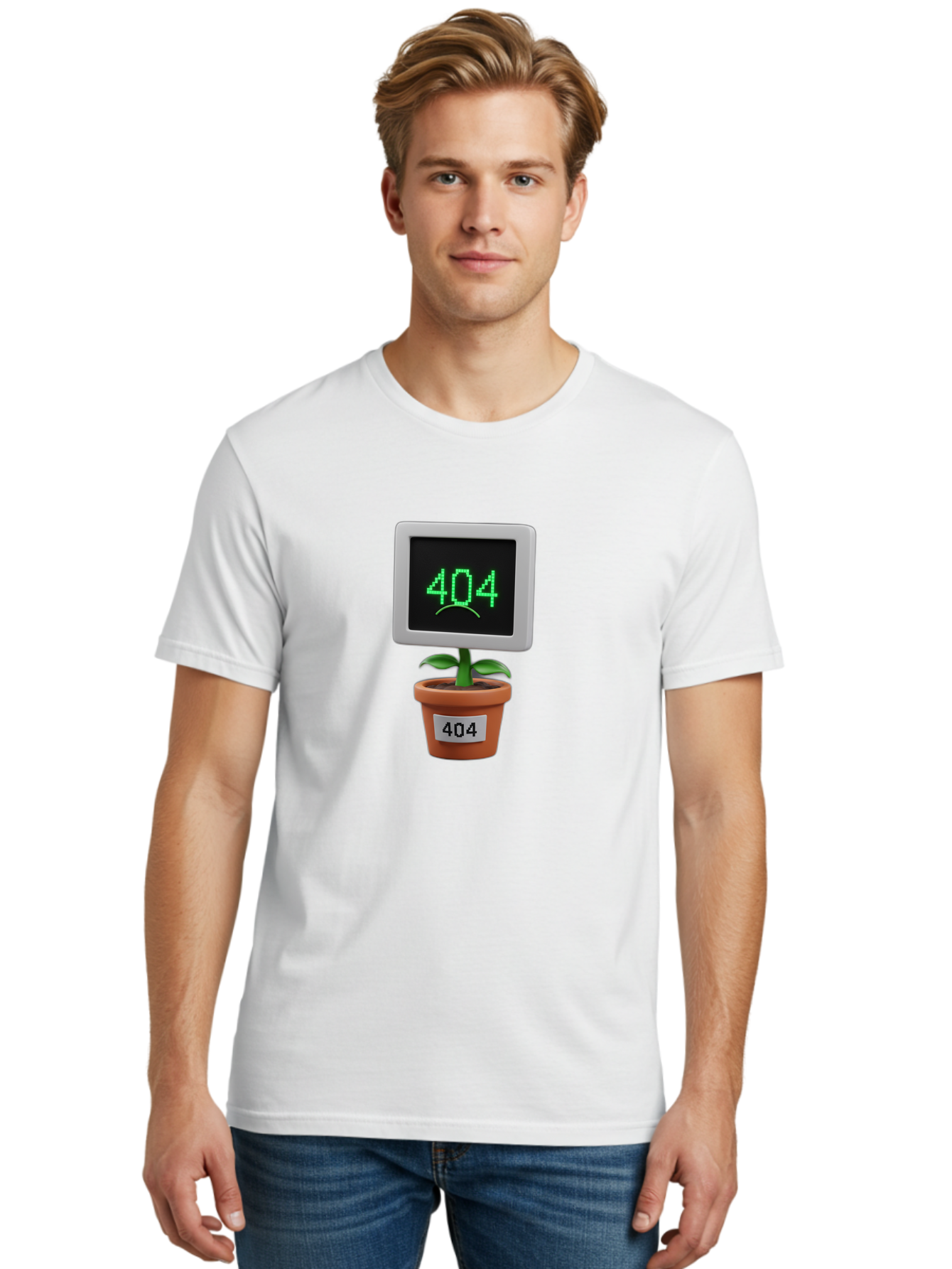 404-Plant Men'S Graphic Tee, 100% Cotton, Comfortable Casual Summer Wear, Machine Washable, 404 Error Message, Dead Link, Broken Page, Error Screen, Page Not Found, Digital Plant, Error Pot, Website Issue, Web Design Baa105