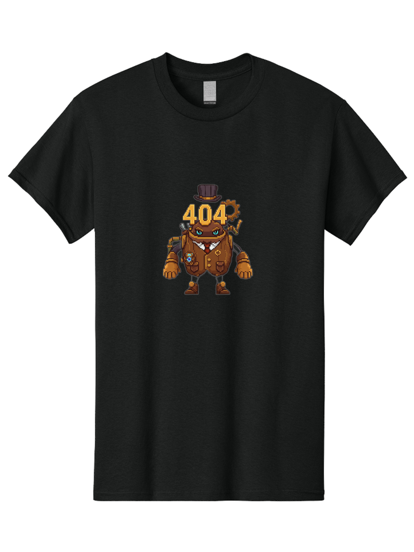 404-Robot Men'S Graphic Tee, 100% Cotton, Comfortable Casual Summer Wear, Machine Washable, Steampunk Robot, 404 Error Message, Robotics, Mechanical Parts, Top Hat, Quirky Character, Error Page, Web Design, Funny Illustration, Creative Coding Baa107