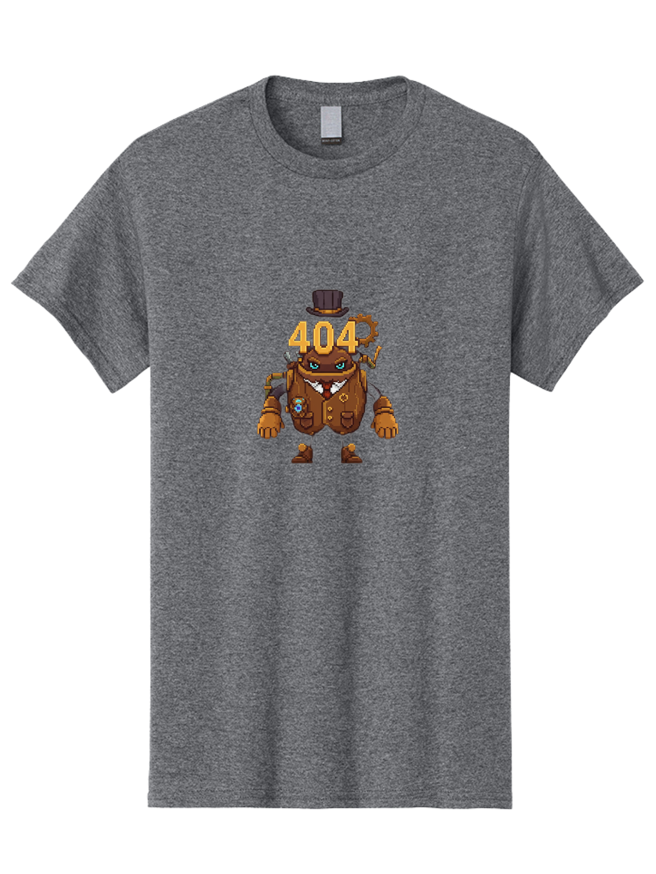 404-Robot Men'S Graphic Tee, 100% Cotton, Comfortable Casual Summer Wear, Machine Washable, Steampunk Robot, 404 Error Message, Robotics, Mechanical Parts, Top Hat, Quirky Character, Error Page, Web Design, Funny Illustration, Creative Coding Baa107