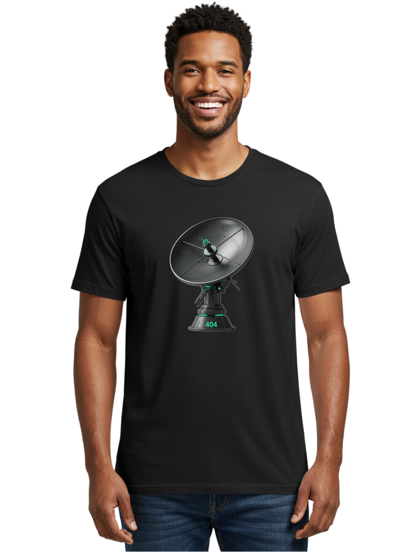 404-Satellite-Dish Men'S Graphic Tee, 100% Cotton, Comfortable Casual Summer Wear, Machine Washable, Satellite Dish, Futuristic Technology, Wireless Communication, 404 Error, Digital Connectivity, Cyberpunk Style, High-Tech Device, Baa108