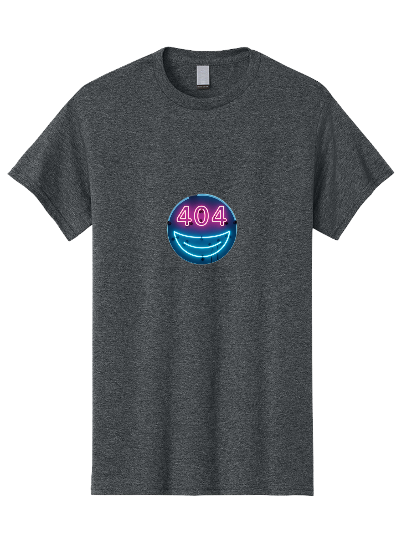404-Smile Men'S Graphic Tee, 100% Cotton, Comfortable Casual Summer Wear, Machine Washable, Neon Smiley Face, 404 Error Message, Error Page, Pink Neon Numbers, Blue Neon Smile, Funny Error, Website Error, Glitch, Tech Humor, Cyber Smile, Baa109