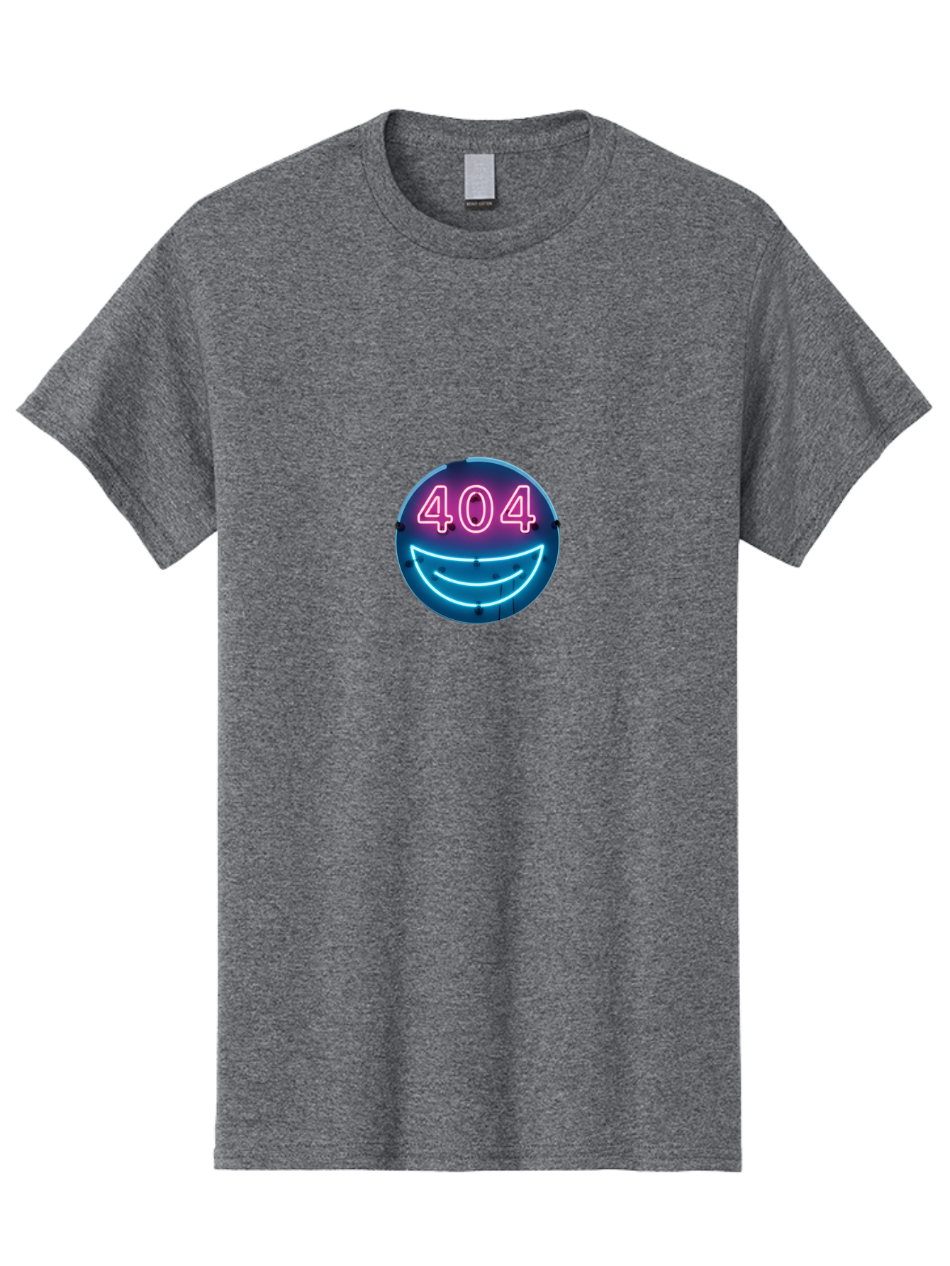 404-Smile Men'S Graphic Tee, 100% Cotton, Comfortable Casual Summer Wear, Machine Washable, Neon Smiley Face, 404 Error Message, Error Page, Pink Neon Numbers, Blue Neon Smile, Funny Error, Website Error, Glitch, Tech Humor, Cyber Smile, Baa109