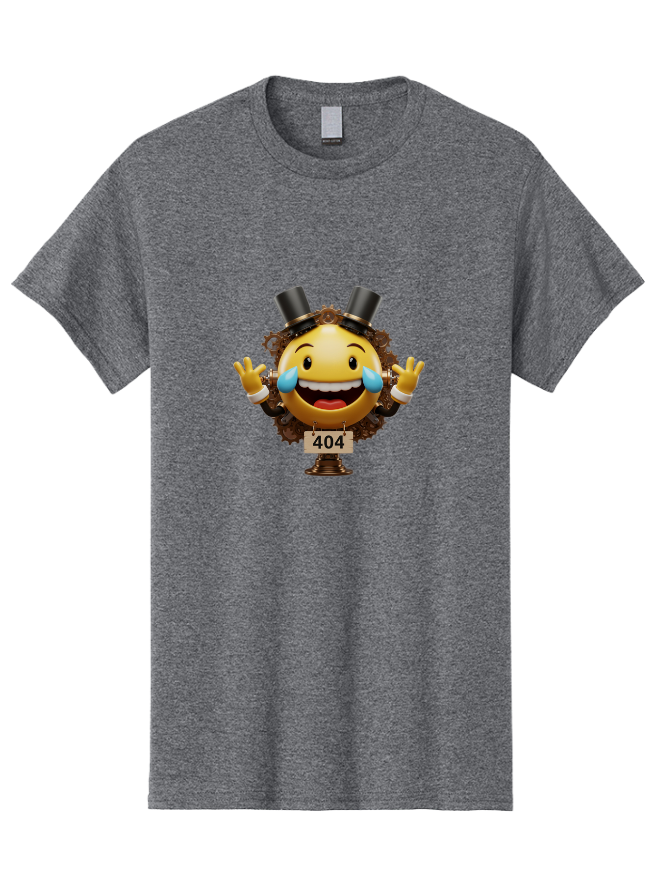 404-Steampunk-Emoji Men'S Graphic Tee, 100% Cotton, Comfortable Casual Summer Wear, Machine Washable, Steampunk Emoji, Laughing Crying Face, 404 Error Page, Steam Engine Gears, Top Hats, Quirky Design, Comical Illustration, Humorous Art, Baa110