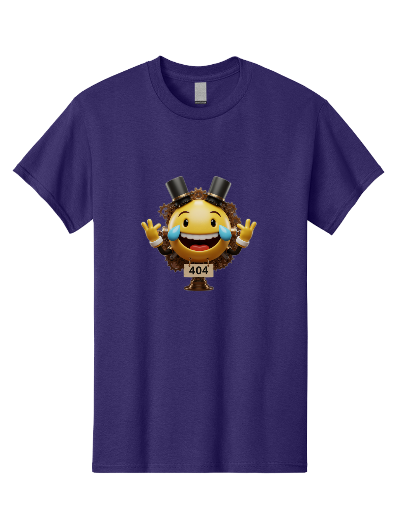 404-Steampunk-Emoji Men'S Graphic Tee, 100% Cotton, Comfortable Casual Summer Wear, Machine Washable, Steampunk Emoji, Laughing Crying Face, 404 Error Page, Steam Engine Gears, Top Hats, Quirky Design, Comical Illustration, Humorous Art, Baa110