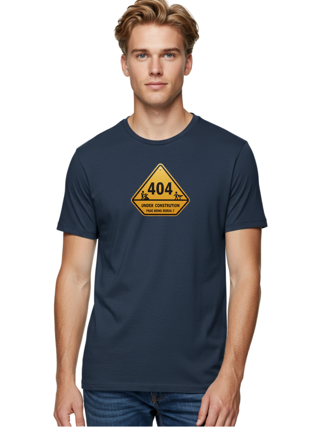 404-Under-Constrution Men'S Graphic Tee, 100% Cotton, Comfortable Casual Summer Wear, Machine Washable, 404 Error Page, Under Construction Sign, Website Maintenance, Web Development, Page Not Found, Website Under Repair, Construction Workers, Baa112