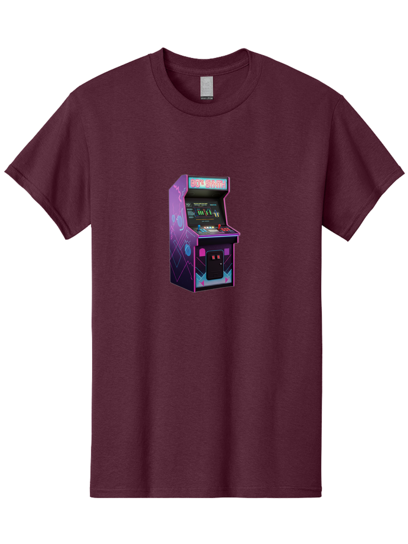 80-S-Synth-Arcade-Machine Men'S Graphic Tee, 100% Cotton, Comfortable Casual Summer Wear, Machine Washable, Retro Arcade Machine, Vintage Gaming, 80S Synth Music, Classic Video Games, Neon Lights, Pixel Art, Nostalgic Atmosphere, Baa115
