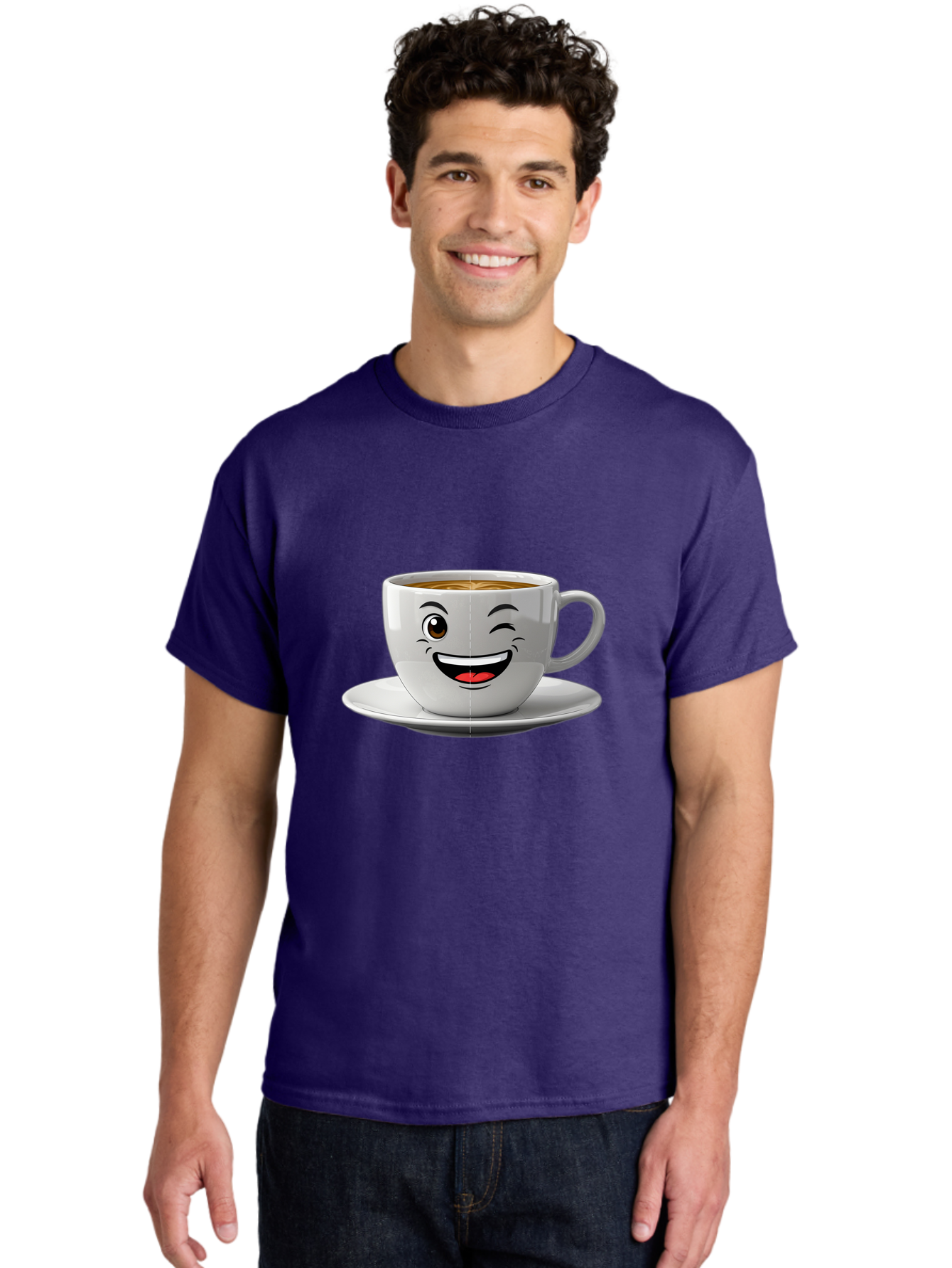 Coffee-Cup Men'S Graphic Tee, 100% Cotton, Comfortable Casual Summer Wear, Machine Washable, Coffee Cup With A Face, Winking Cup, Coffee Humor, Cartoon Coffee, Funny Coffee Cup, Smiling Coffee, Cute Coffee Mug, Coffee Lover, Baa116