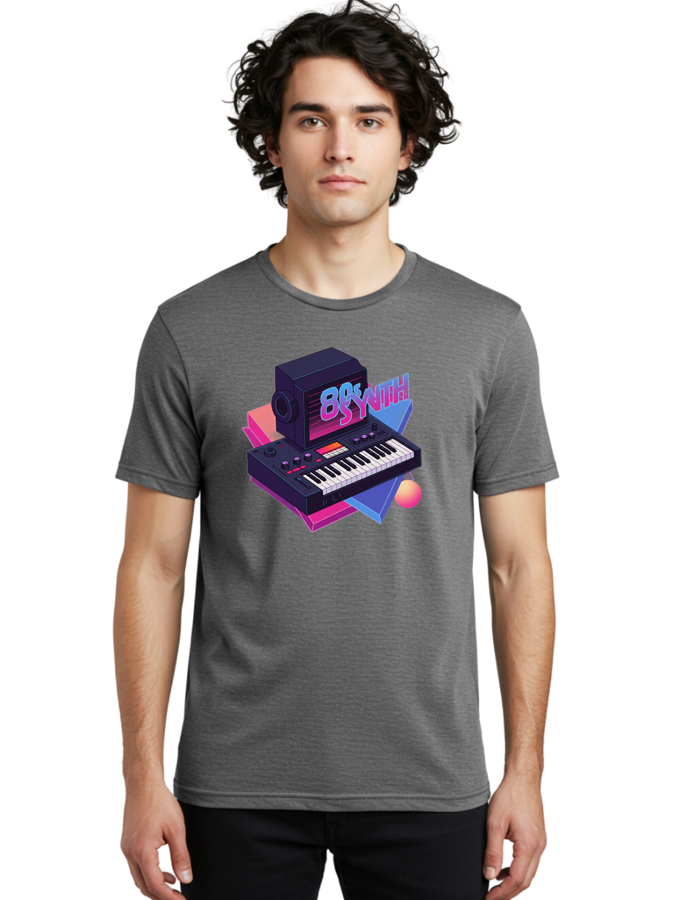 80S-Synth Men'S Graphic Tee, 100% Cotton, Comfortable Casual Summer Wear, Machine Washable, Retro Synthesizer, Vintage Electronic Keyboard, 80S Music Gear, Synthwave, Nostalgic Audio Equipment, Electronic Music Production, Baa119