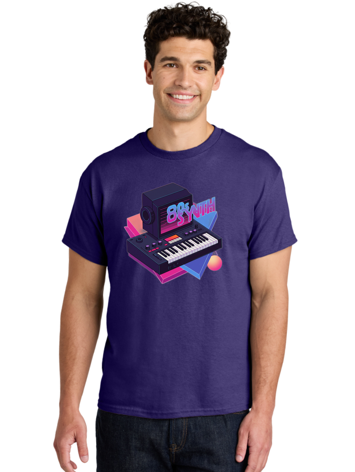 80S-Synth Men'S Graphic Tee, 100% Cotton, Comfortable Casual Summer Wear, Machine Washable, Retro Synthesizer, Vintage Electronic Keyboard, 80S Music Gear, Synthwave, Nostalgic Audio Equipment, Electronic Music Production, Baa119