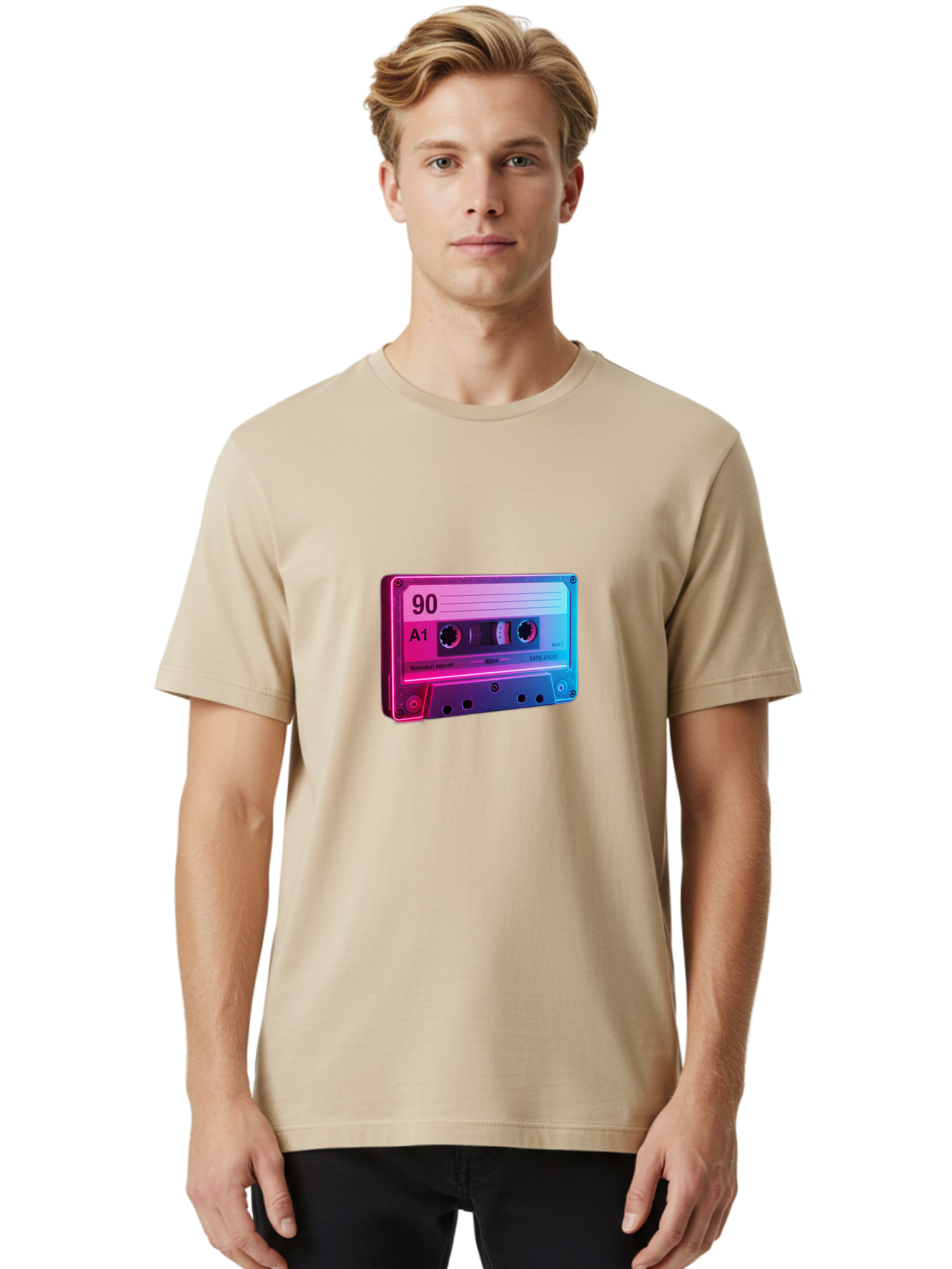 90-A1-Cassette-Tape Men'S Graphic Tee, 100% Cotton, Comfortable Casual Summer Wear, Machine Washable, Retro Cassette Tape, Vintage Music, Nostalgic Technology, 90S Music, A1 Mix Tape, Retro Aesthetics, Vinyl Revival, Music Nostalgia, Baa120