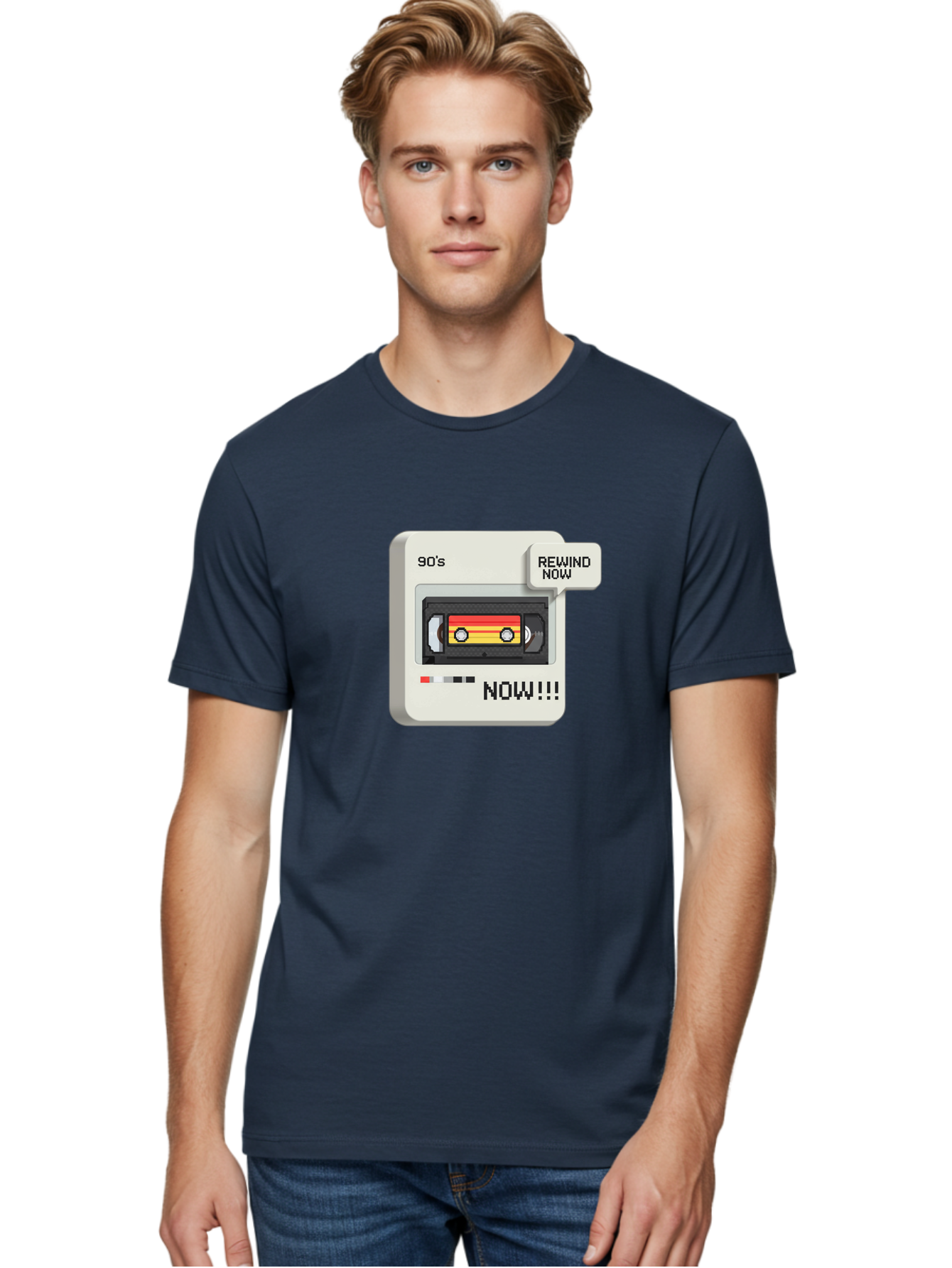 90-S-Rewind Men'S Graphic Tee, 100% Cotton, Comfortable Casual Summer Wear, Machine Washable, Retro Cassette Tape, 90'S Nostalgia, Rewind Now, Vintage Music, Nostalgic Vibes, Retro Technology, Old School Audio, Cassette Player Baa121