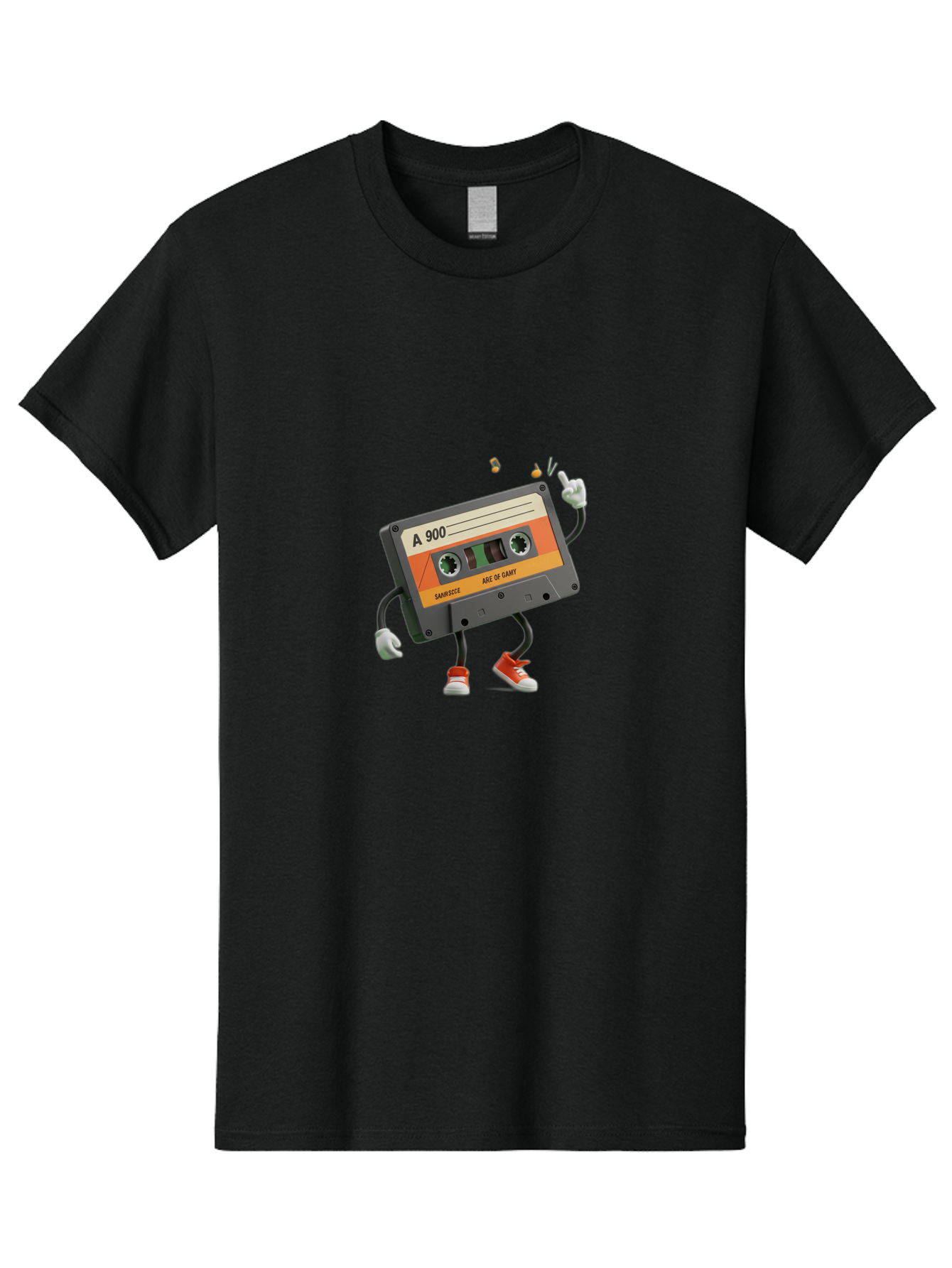 A-900 Men'S Graphic Tee, 100% Cotton, Comfortable Casual Summer Wear, Machine Washable, Retro Cassette Mixtape, A 900, Vintage Music, Age Of Saint, Nostalgic Vibes, Funky Character, Orange And Grey, Red Shoes, Thumbs Up, Baa122
