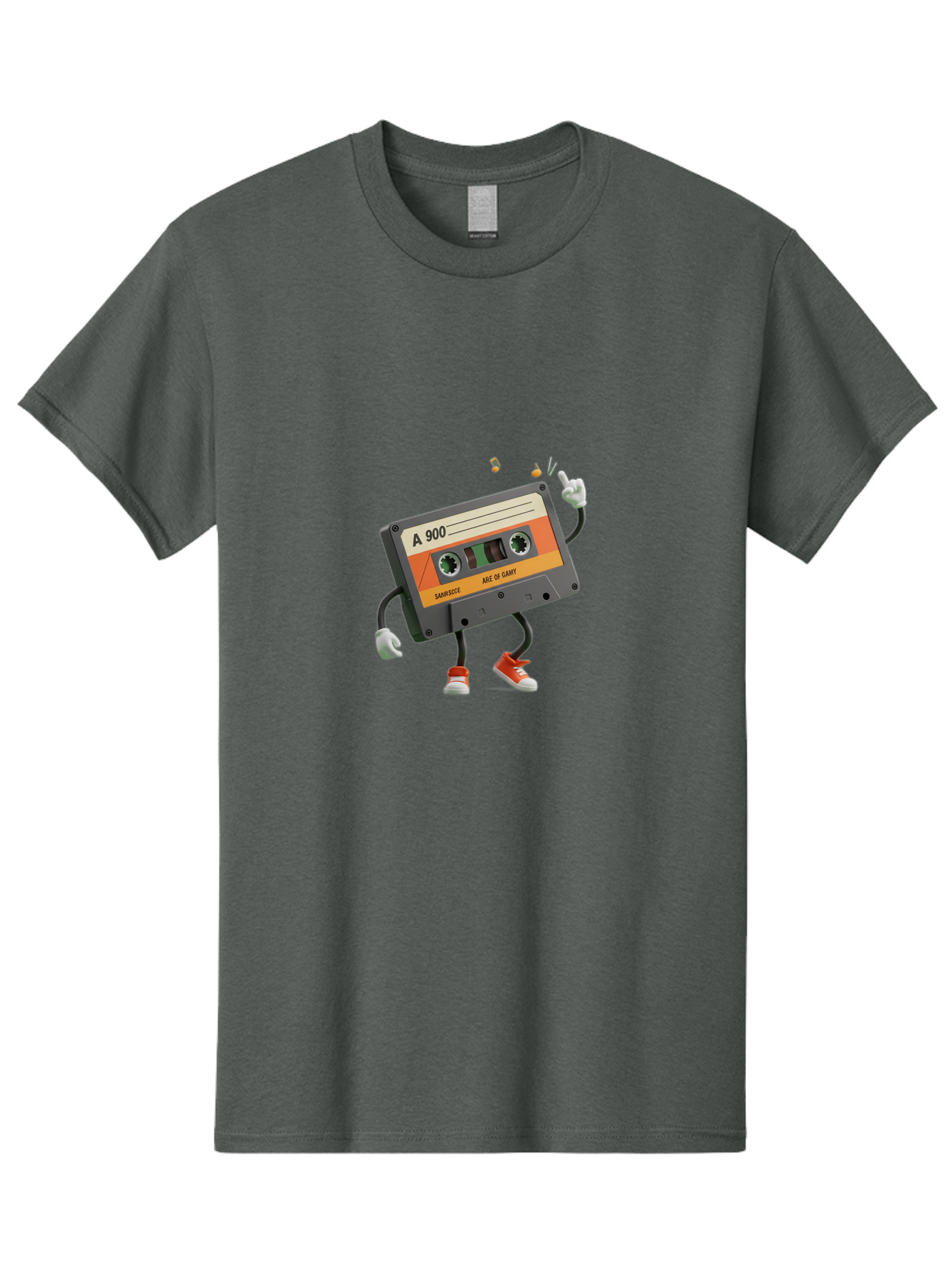 A-900 Men'S Graphic Tee, 100% Cotton, Comfortable Casual Summer Wear, Machine Washable, Retro Cassette Mixtape, A 900, Vintage Music, Age Of Saint, Nostalgic Vibes, Funky Character, Orange And Grey, Red Shoes, Thumbs Up, Baa122