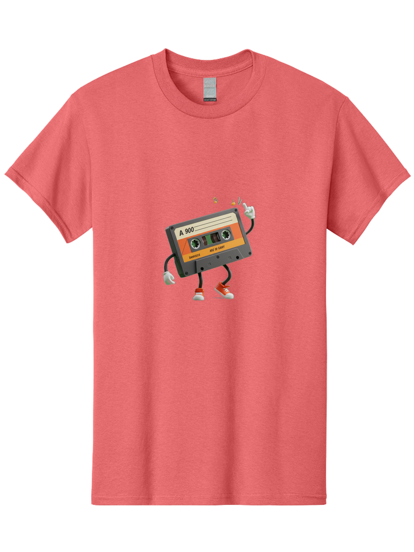 A-900 Men'S Graphic Tee, 100% Cotton, Comfortable Casual Summer Wear, Machine Washable, Retro Cassette Mixtape, A 900, Vintage Music, Age Of Saint, Nostalgic Vibes, Funky Character, Orange And Grey, Red Shoes, Thumbs Up, Baa122