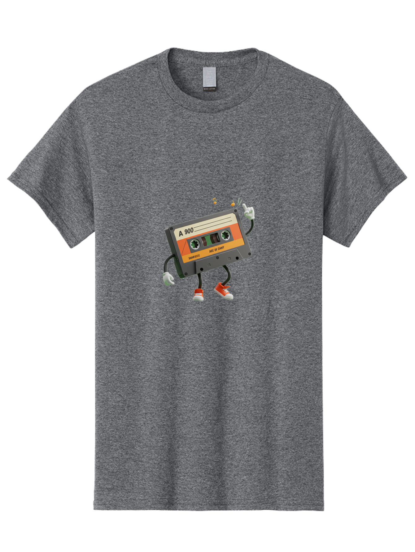 A-900 Men'S Graphic Tee, 100% Cotton, Comfortable Casual Summer Wear, Machine Washable, Retro Cassette Mixtape, A 900, Vintage Music, Age Of Saint, Nostalgic Vibes, Funky Character, Orange And Grey, Red Shoes, Thumbs Up, Baa122