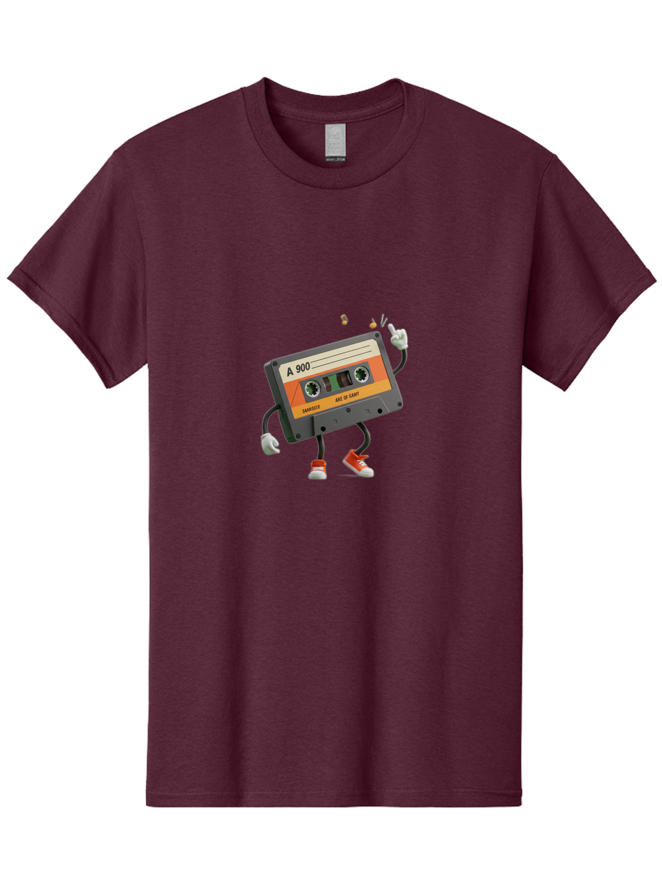 A-900 Men'S Graphic Tee, 100% Cotton, Comfortable Casual Summer Wear, Machine Washable, Retro Cassette Mixtape, A 900, Vintage Music, Age Of Saint, Nostalgic Vibes, Funky Character, Orange And Grey, Red Shoes, Thumbs Up, Baa122