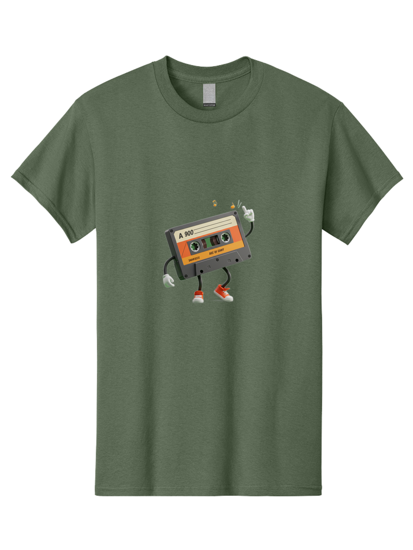 A-900 Men'S Graphic Tee, 100% Cotton, Comfortable Casual Summer Wear, Machine Washable, Retro Cassette Mixtape, A 900, Vintage Music, Age Of Saint, Nostalgic Vibes, Funky Character, Orange And Grey, Red Shoes, Thumbs Up, Baa122