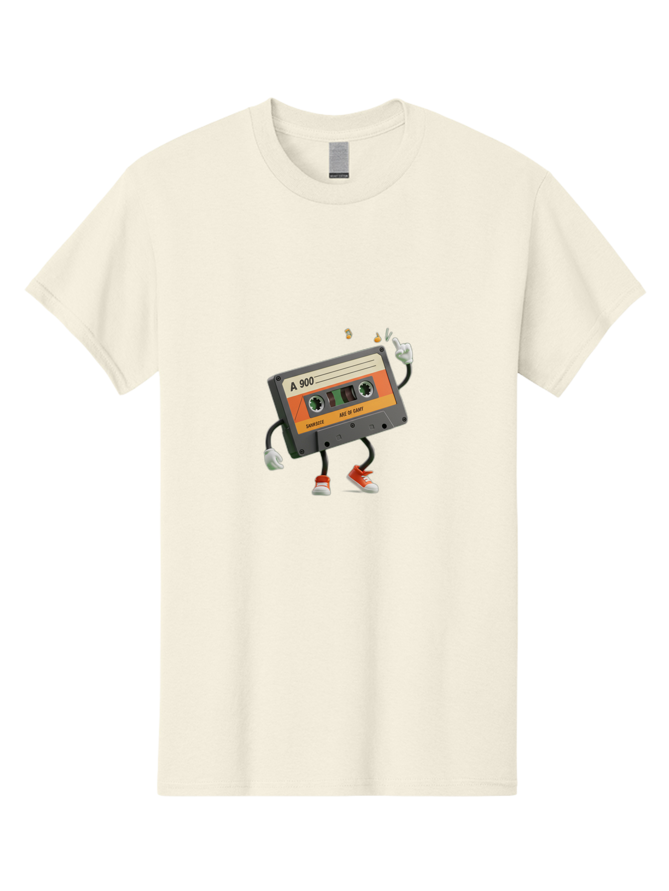 A-900 Men'S Graphic Tee, 100% Cotton, Comfortable Casual Summer Wear, Machine Washable, Retro Cassette Mixtape, A 900, Vintage Music, Age Of Saint, Nostalgic Vibes, Funky Character, Orange And Grey, Red Shoes, Thumbs Up, Baa122