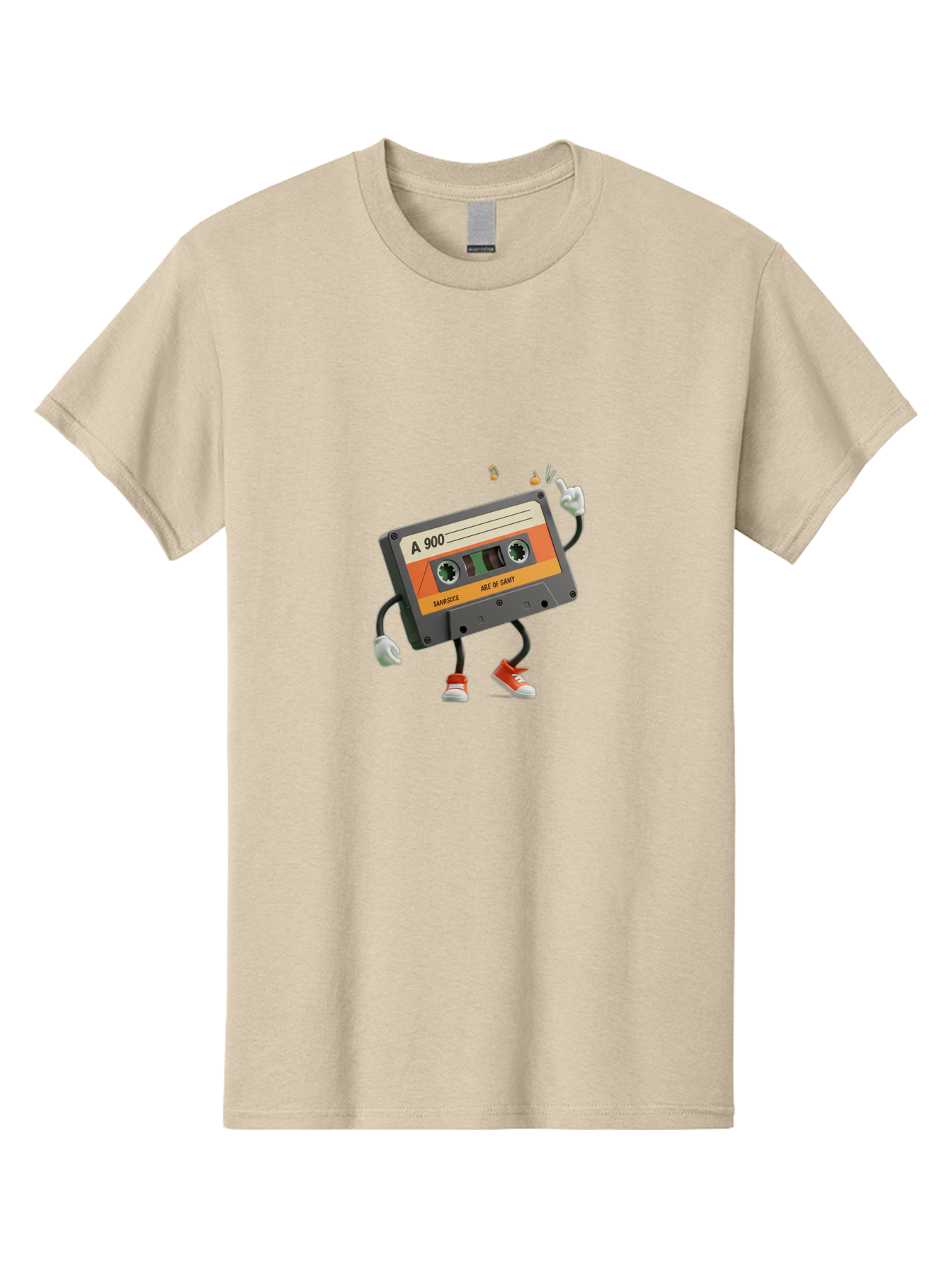 A-900 Men'S Graphic Tee, 100% Cotton, Comfortable Casual Summer Wear, Machine Washable, Retro Cassette Mixtape, A 900, Vintage Music, Age Of Saint, Nostalgic Vibes, Funky Character, Orange And Grey, Red Shoes, Thumbs Up, Baa122