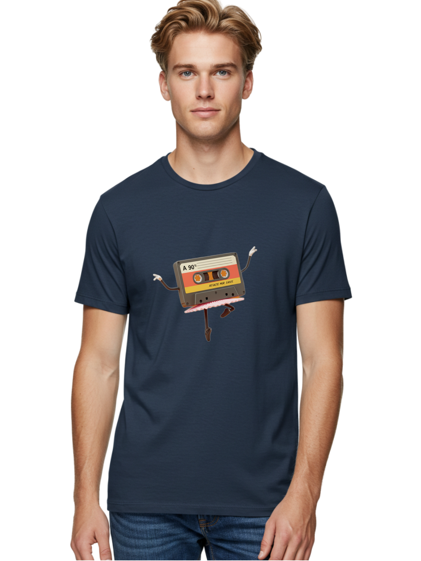A-90Deg Men'S Graphic Tee, 100% Cotton, Comfortable Casual Summer Wear, Machine Washable, Retro Cassette Tape, Mixtape Artwork, Cassette With Arms And Legs, 90S Music Nostalgia, Mixtape Culture, Vintage Audio, Music Memorabilia, Baa123