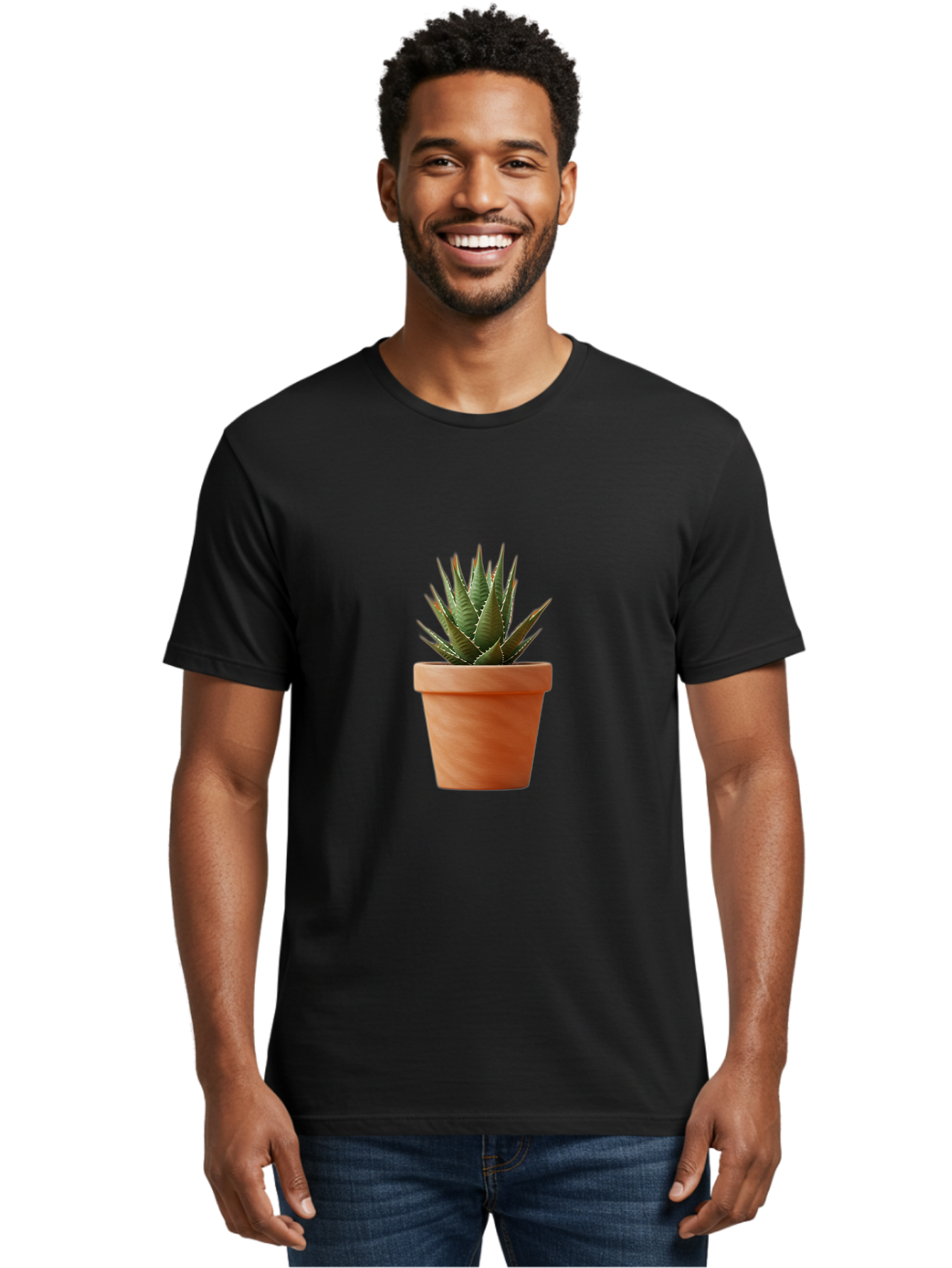 Agave-In-Terracotta-Pot Men'S Graphic Tee, 100% Cotton, Comfortable Casual Summer Wear, Machine Washable, Aloe Vera In Terracotta Pot, Succulent Plant, Indoor Decor, Minimalist Design, Low Maintenance, Green Leaves, Spiky Texture, Home Decor Baa124