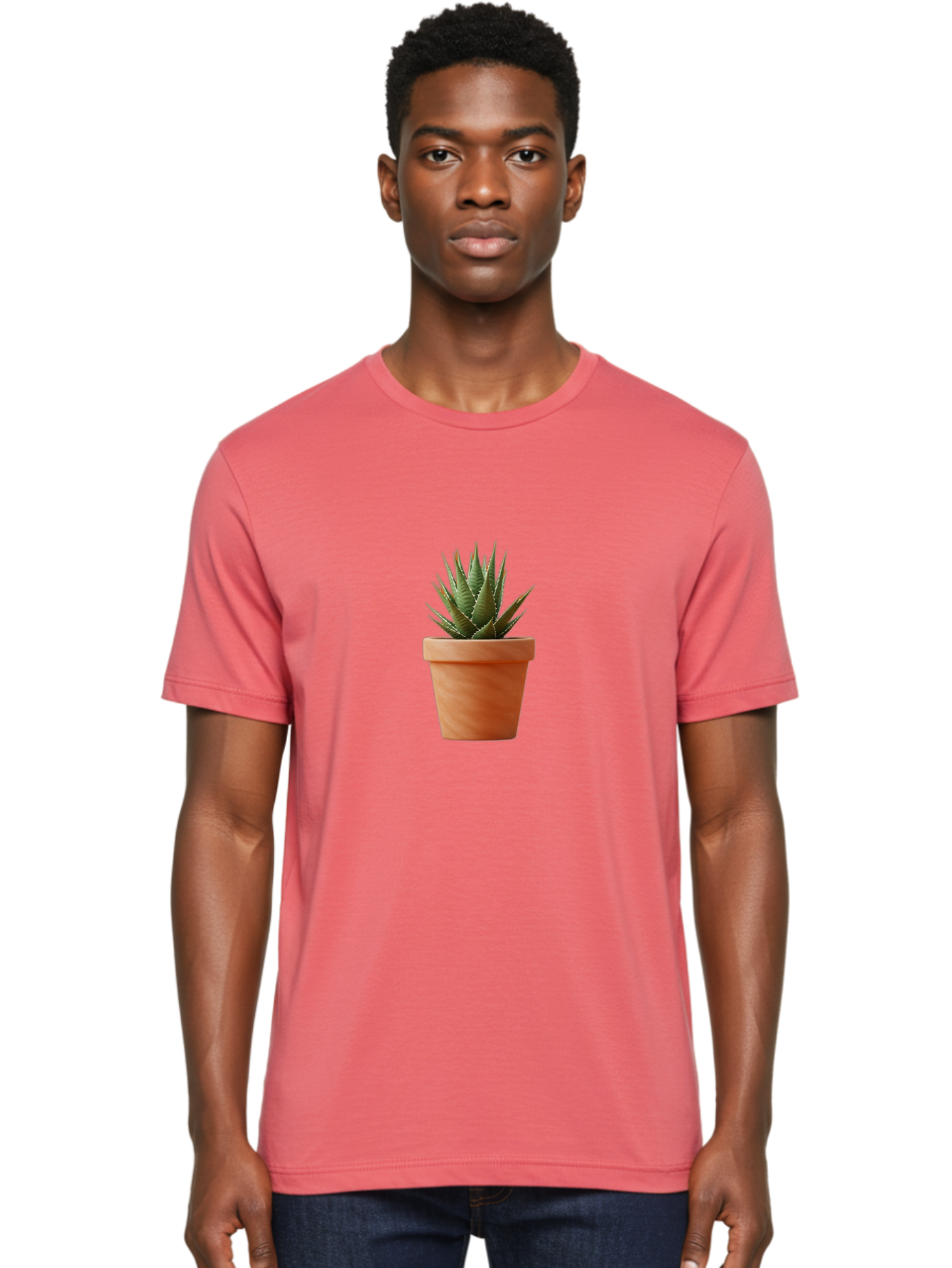 Agave-In-Terracotta-Pot Men'S Graphic Tee, 100% Cotton, Comfortable Casual Summer Wear, Machine Washable, Aloe Vera In Terracotta Pot, Succulent Plant, Indoor Decor, Minimalist Design, Low Maintenance, Green Leaves, Spiky Texture, Home Decor Baa124