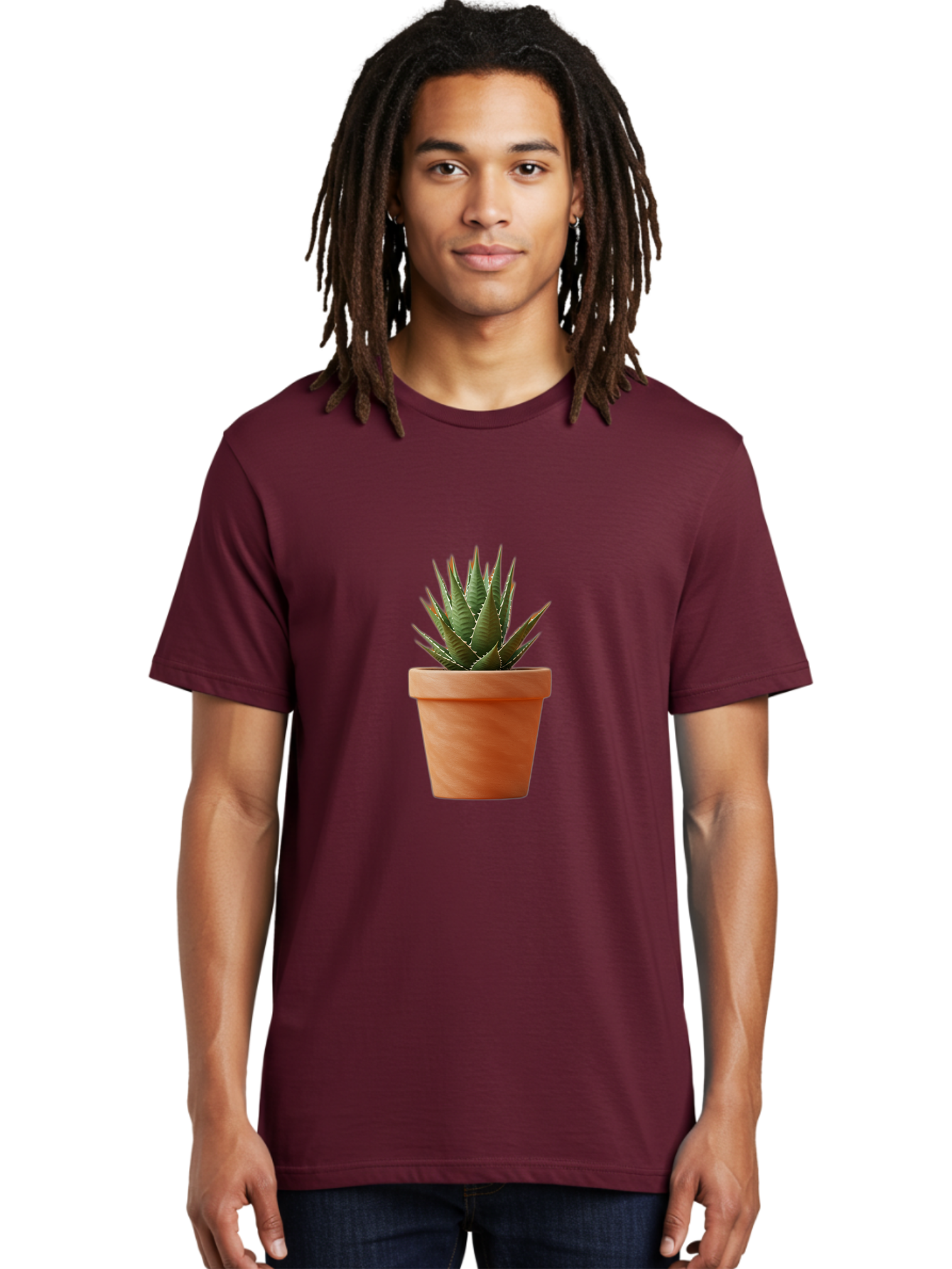 Agave-In-Terracotta-Pot Men'S Graphic Tee, 100% Cotton, Comfortable Casual Summer Wear, Machine Washable, Aloe Vera In Terracotta Pot, Succulent Plant, Indoor Decor, Minimalist Design, Low Maintenance, Green Leaves, Spiky Texture, Home Decor Baa124