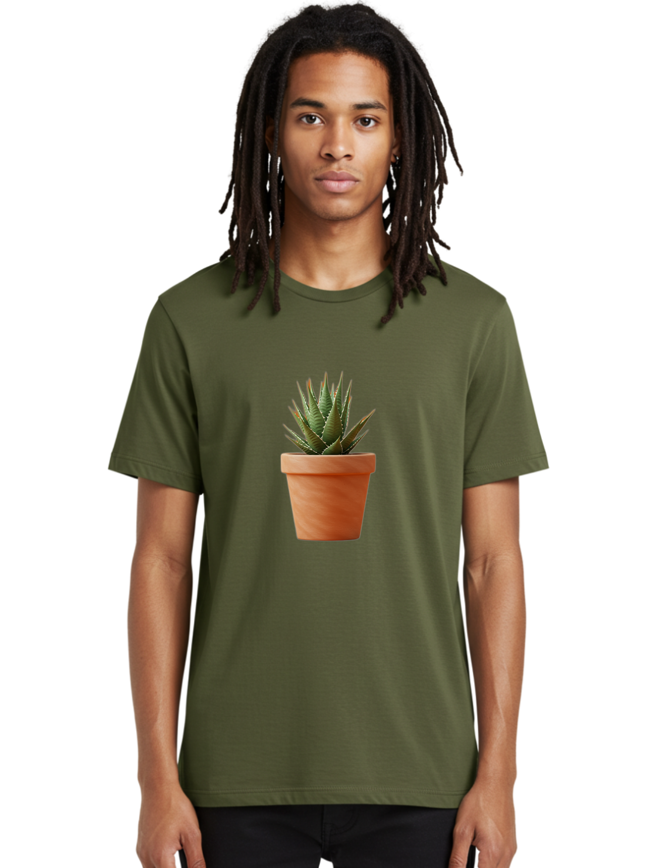 Agave-In-Terracotta-Pot Men'S Graphic Tee, 100% Cotton, Comfortable Casual Summer Wear, Machine Washable, Aloe Vera In Terracotta Pot, Succulent Plant, Indoor Decor, Minimalist Design, Low Maintenance, Green Leaves, Spiky Texture, Home Decor Baa124